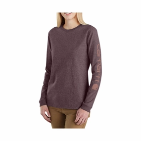 Tagless Neckline Design Carhartt Women's Long Sleeve Logo T-Shirt - Blackberry Heather