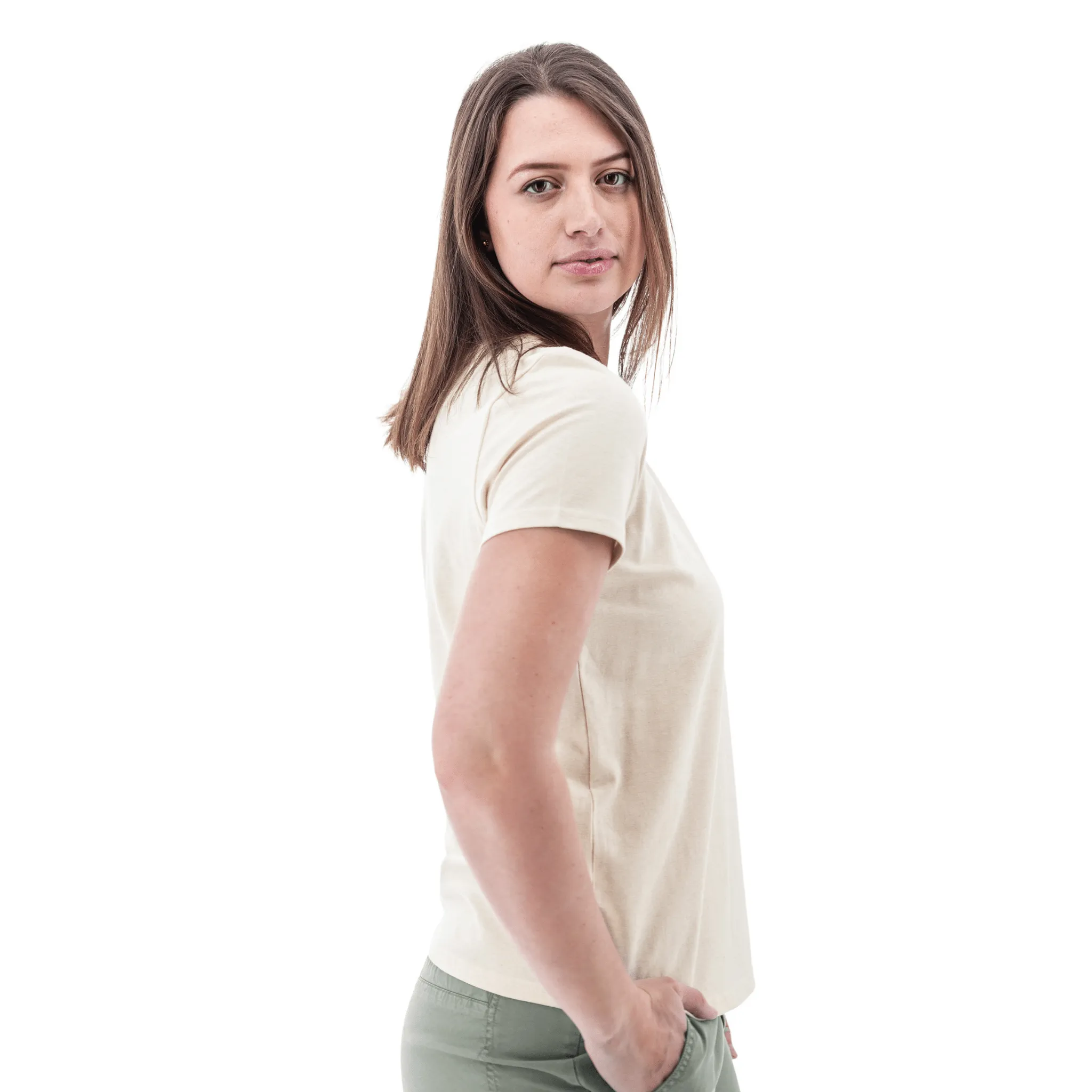 Old Ranch Women's Basis Organic Cotton Tee - Egret AdaptiveFitFabric All Purpose Casual Cut