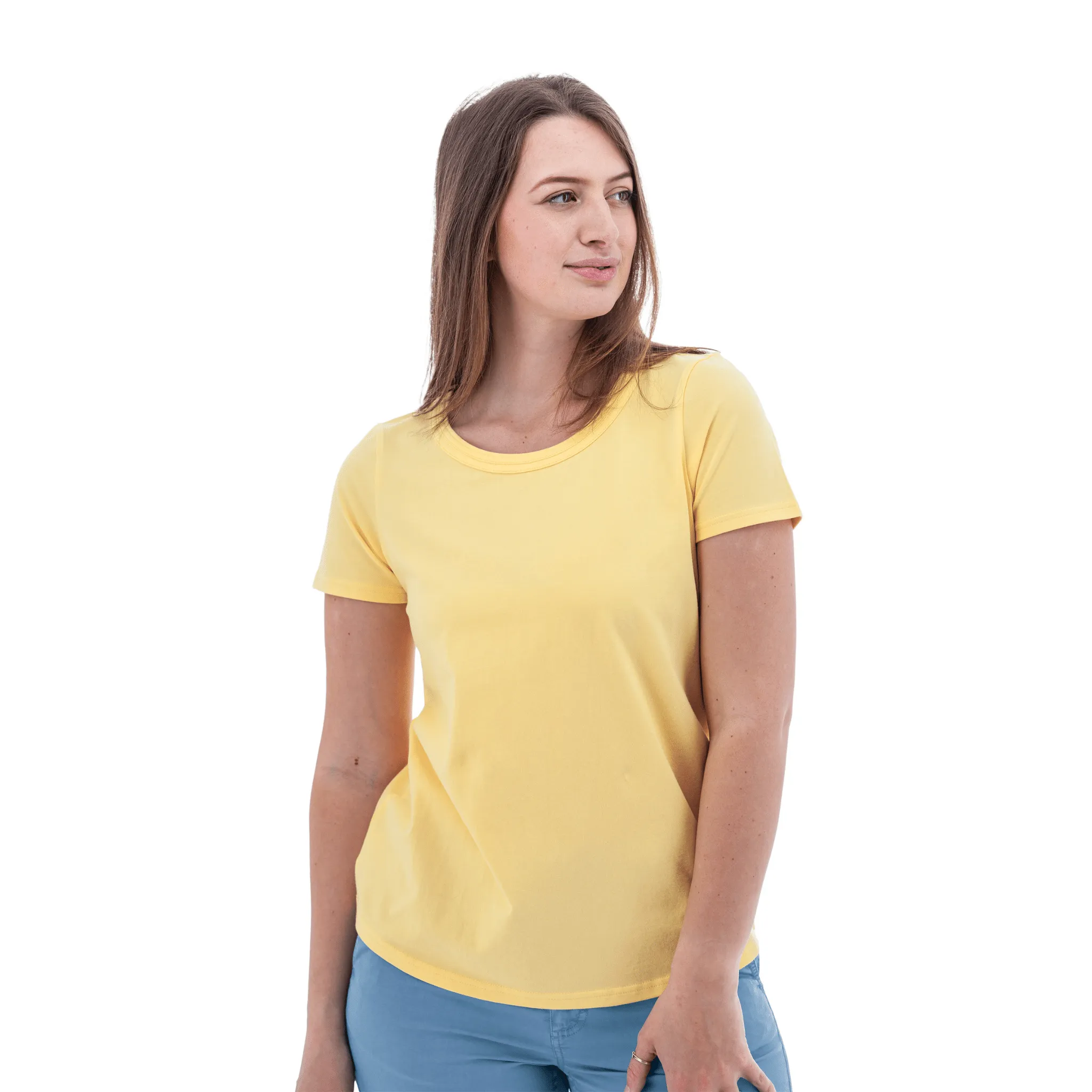 Tapered Side Panels Old Ranch Women's Basis Organic Cotton Tee - Golden Haze