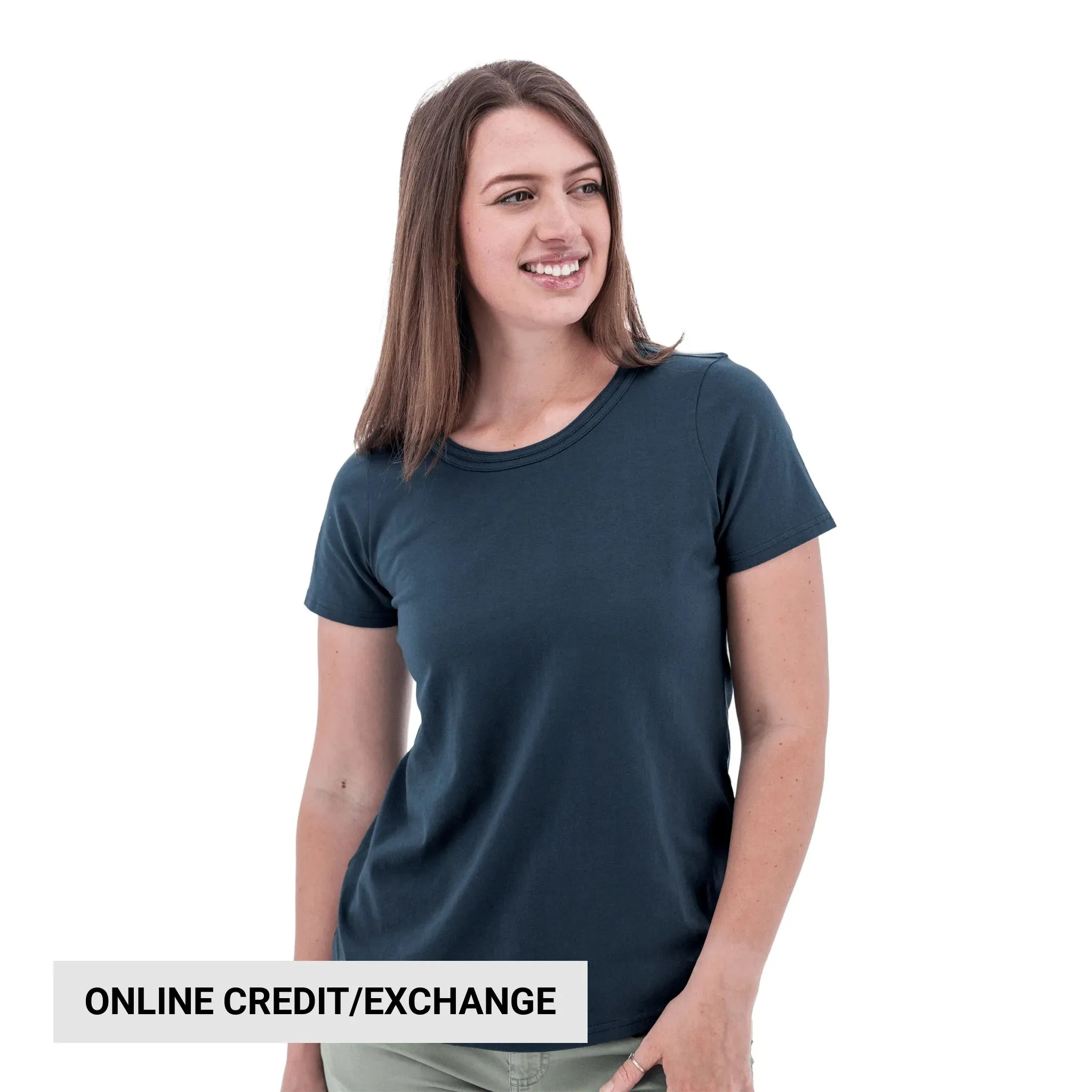 Old Ranch Women's Basis Organic Cotton Tee - Midnight Navy MultipanelLayout DoubleLayered Neckline