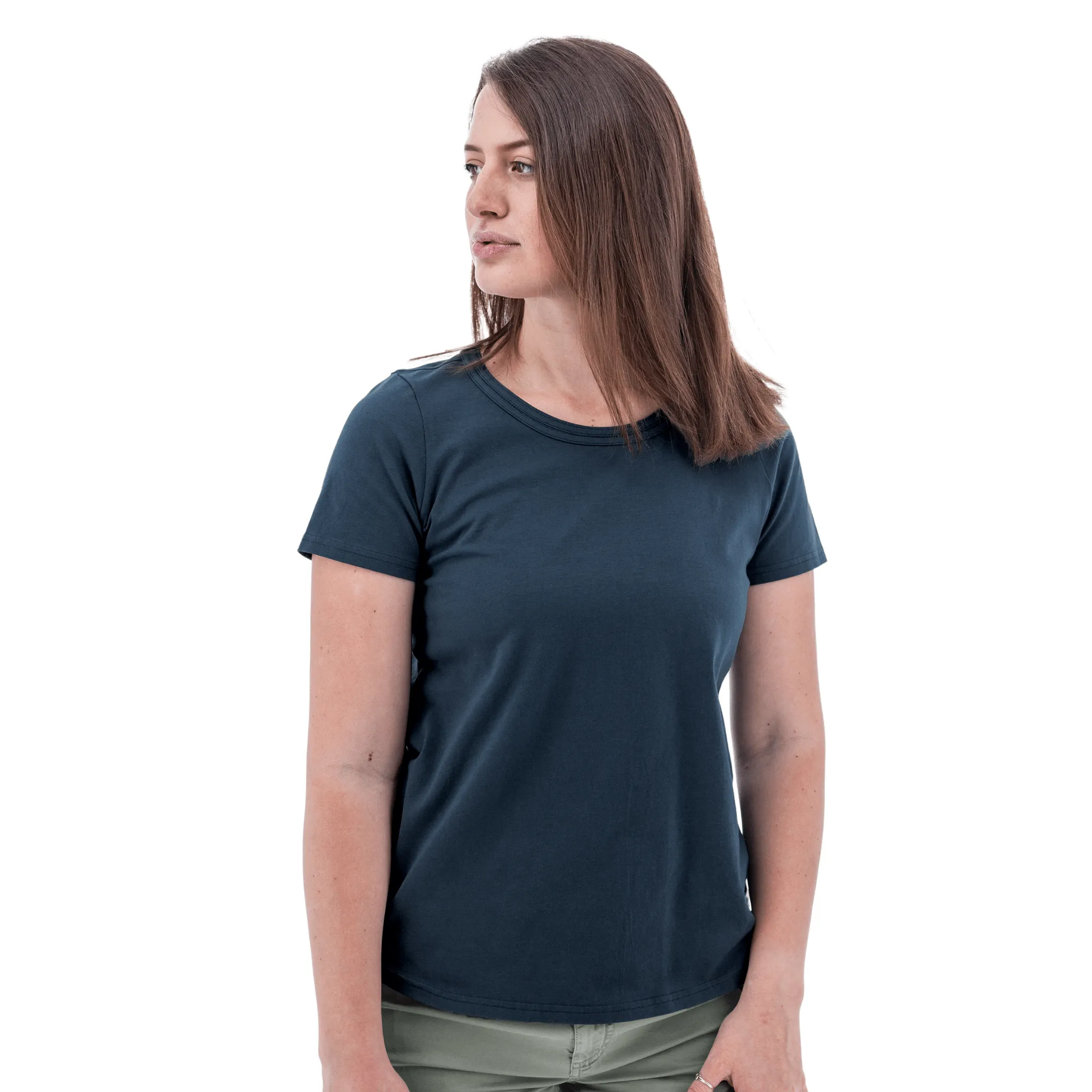 Old Ranch Women's Basis Organic Cotton Tee - Midnight Navy ButtonlessClosure NonScratchyLining