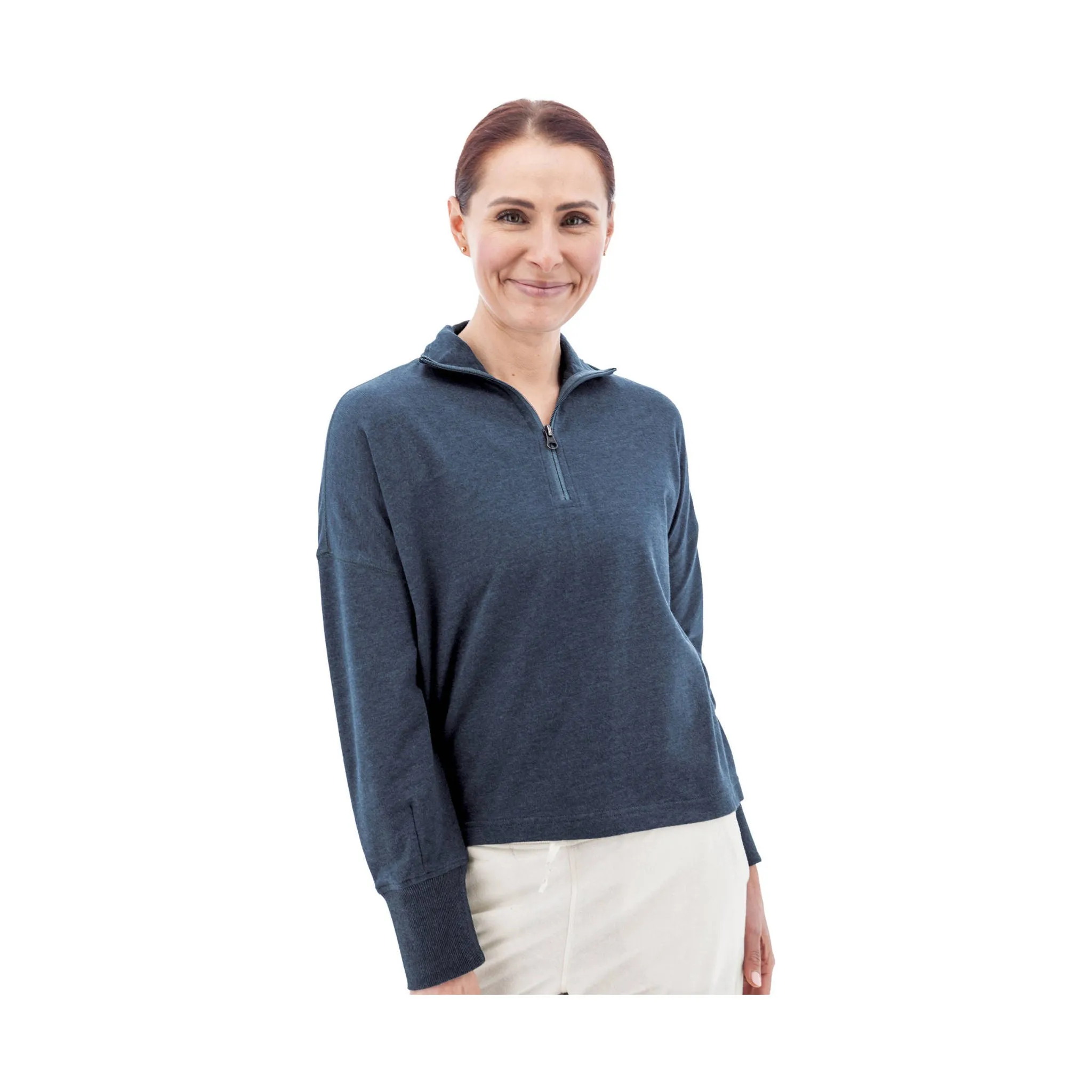 Old Ranch Women's Corina Recycled  Quarter Zip Pullover - Midnight Navy non hooded product hook practicality