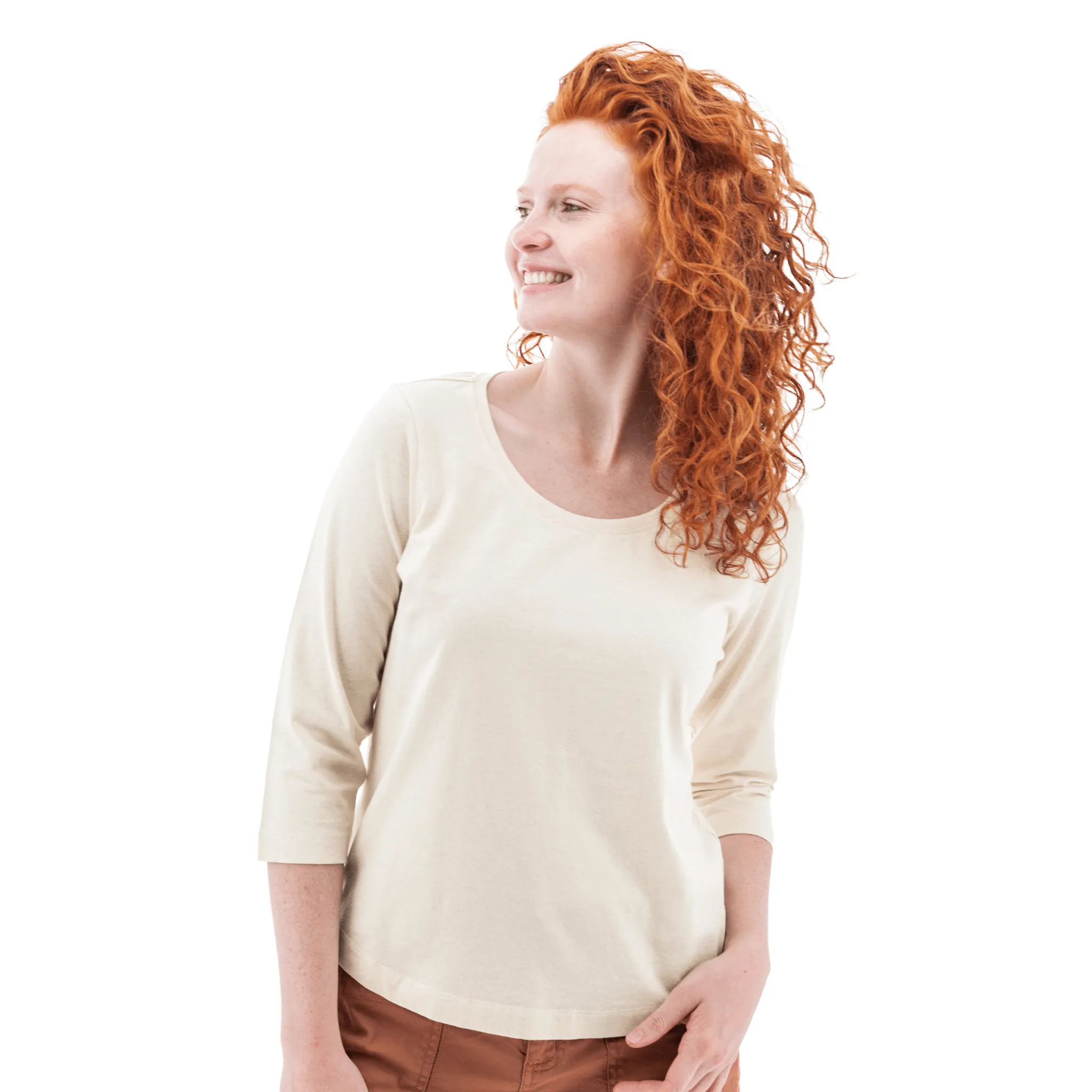 LayeringFriendly Weight Bold Design Old Ranch Women's Magnolia 25 Organic Three Quarter Sleeve Top - Egret