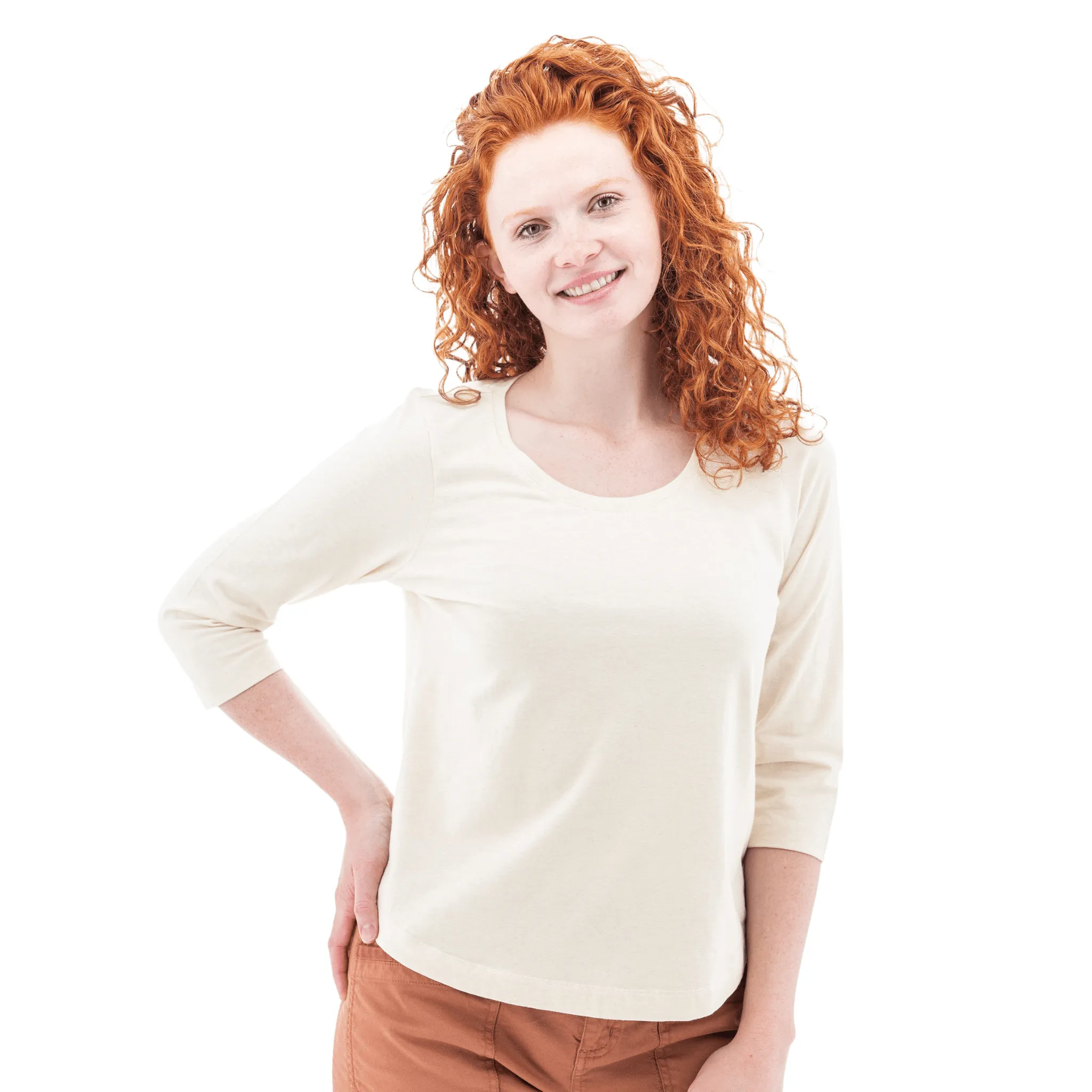 Old Ranch Women's Magnolia 25 Organic Three Quarter Sleeve Top - Egret BrushedInnerSurface Low Impact Manufacturing