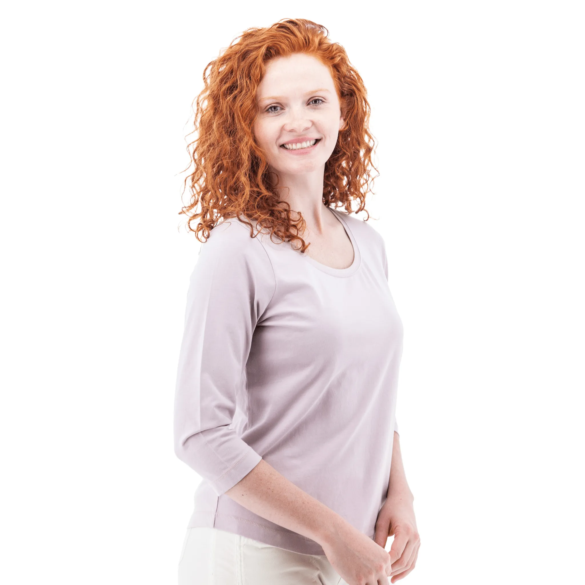 Old Ranch Women's Magnolia 25 Organic Three Quarter Sleeve Top - Iris Yarn Dyed Fabric