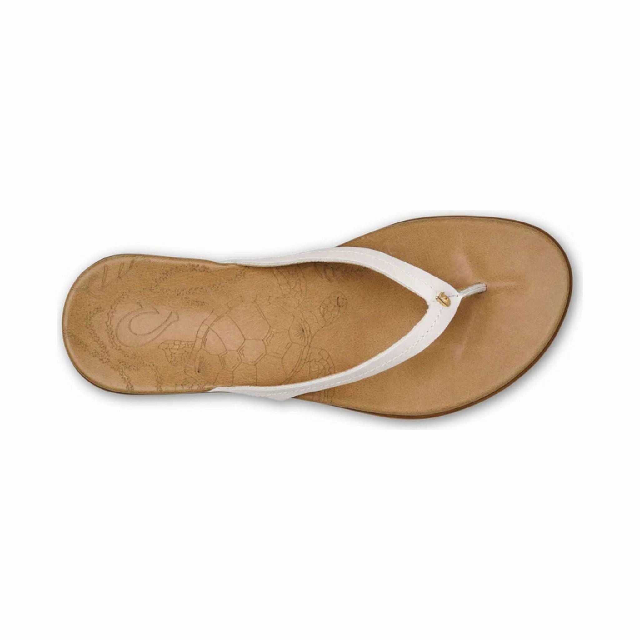 OluKai Women's Honu Leather Beach Sandals - Bright White/Golden Sand Leg Ease Gold Touch