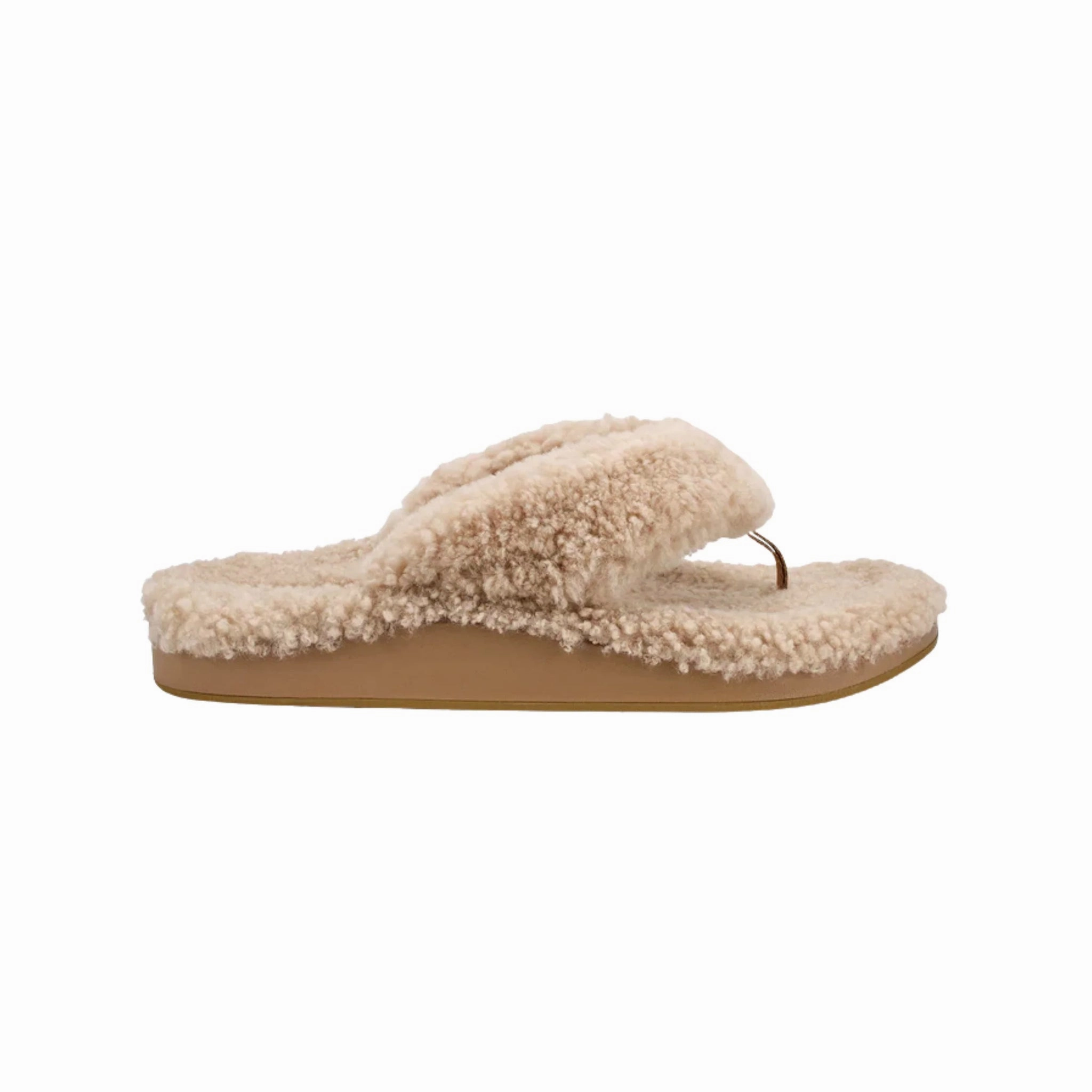 Olukai Women's Kipea Heu Fuzzy Slipper Sandals - Tan Travel-Friendly Shoes Flexible Beach Shoes