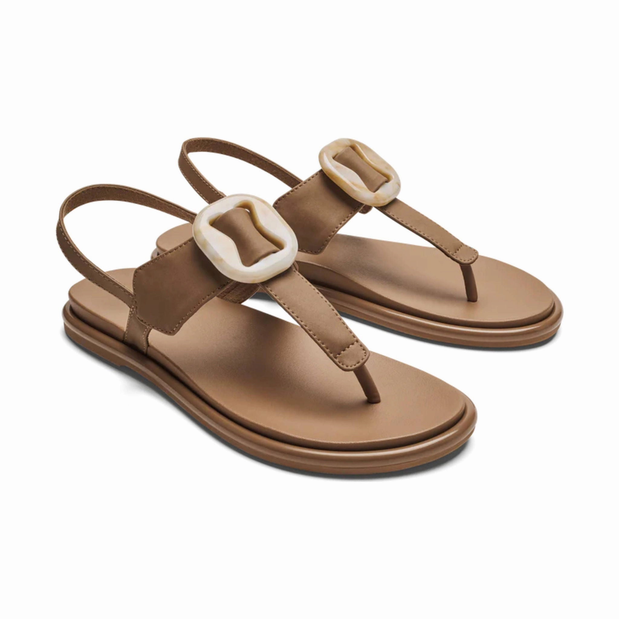 OluKai Women's La`i T-Bar Strappy Beach Sandals - Tan Lightweight EVA Construction Street Day
