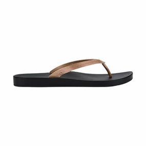 OluKai Women's Lalahi Leather Beach Sandals - Copper/Lava Rock Layered Midsole
