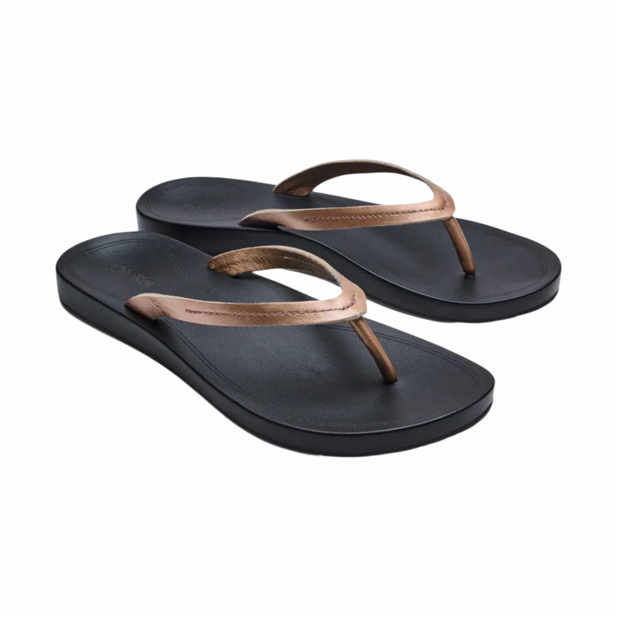Thong Style Outing Fit OluKai Women's Lalahi Leather Beach Sandals - Copper/Lava Rock