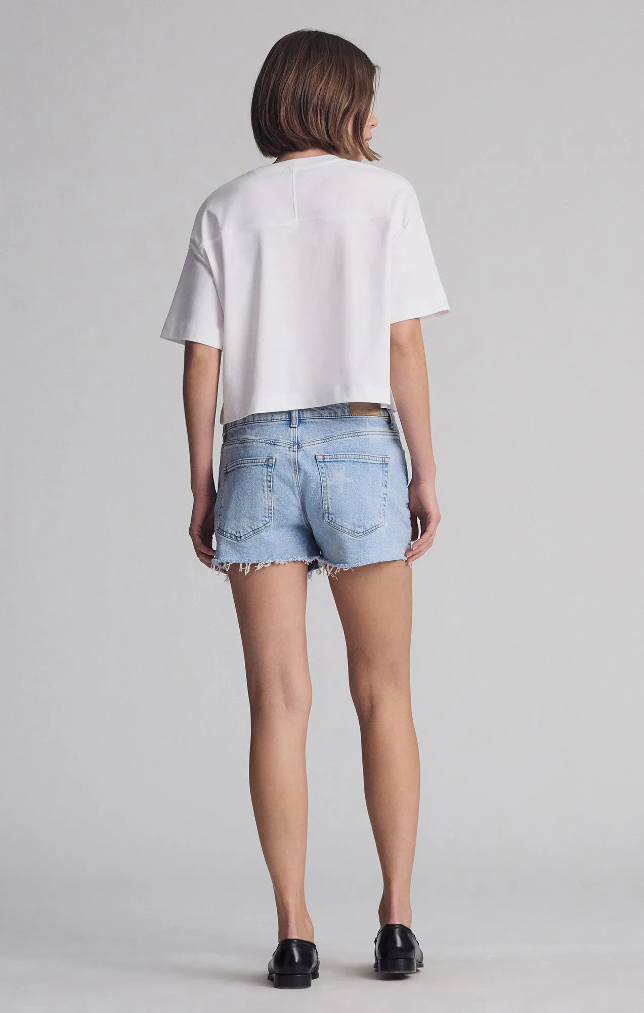 hospitality industry Metallic accents ROSIE BOYFRIEND SHORTS IN STAR DENIM