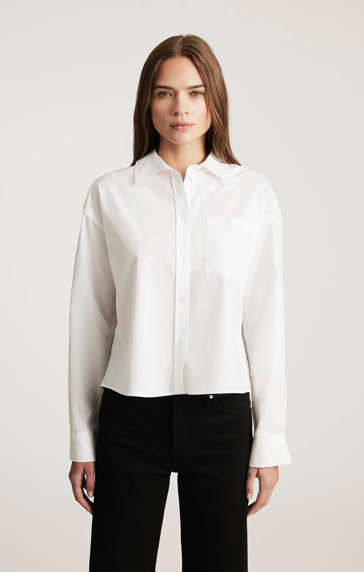 ONE POCKET BUTTON-UP SHIRT IN WHITE UV Protective Coating Vibrant Hue