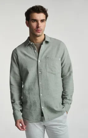 UV Protective Coating Sleeveless Cut ONE POCKET LONG SLEEVE BUTTON-UP SHIRT IN AGAVE GREEN