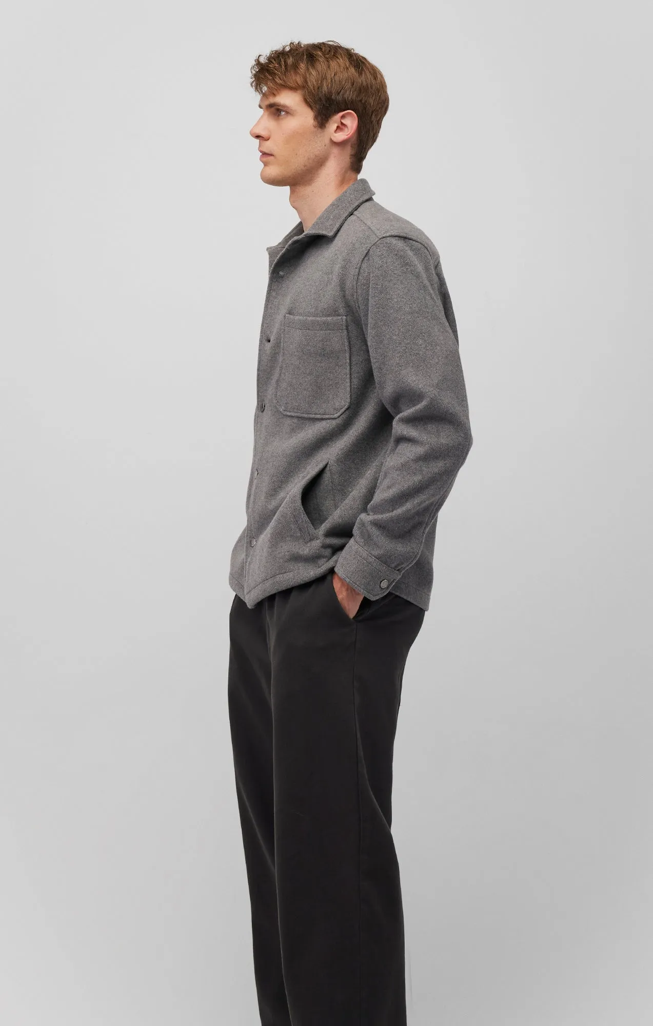 Sporty Comfort All Purpose Weave Design ONE POCKET LONG SLEEVE BUTTON-UP SHIRT IN ANTHRACITE