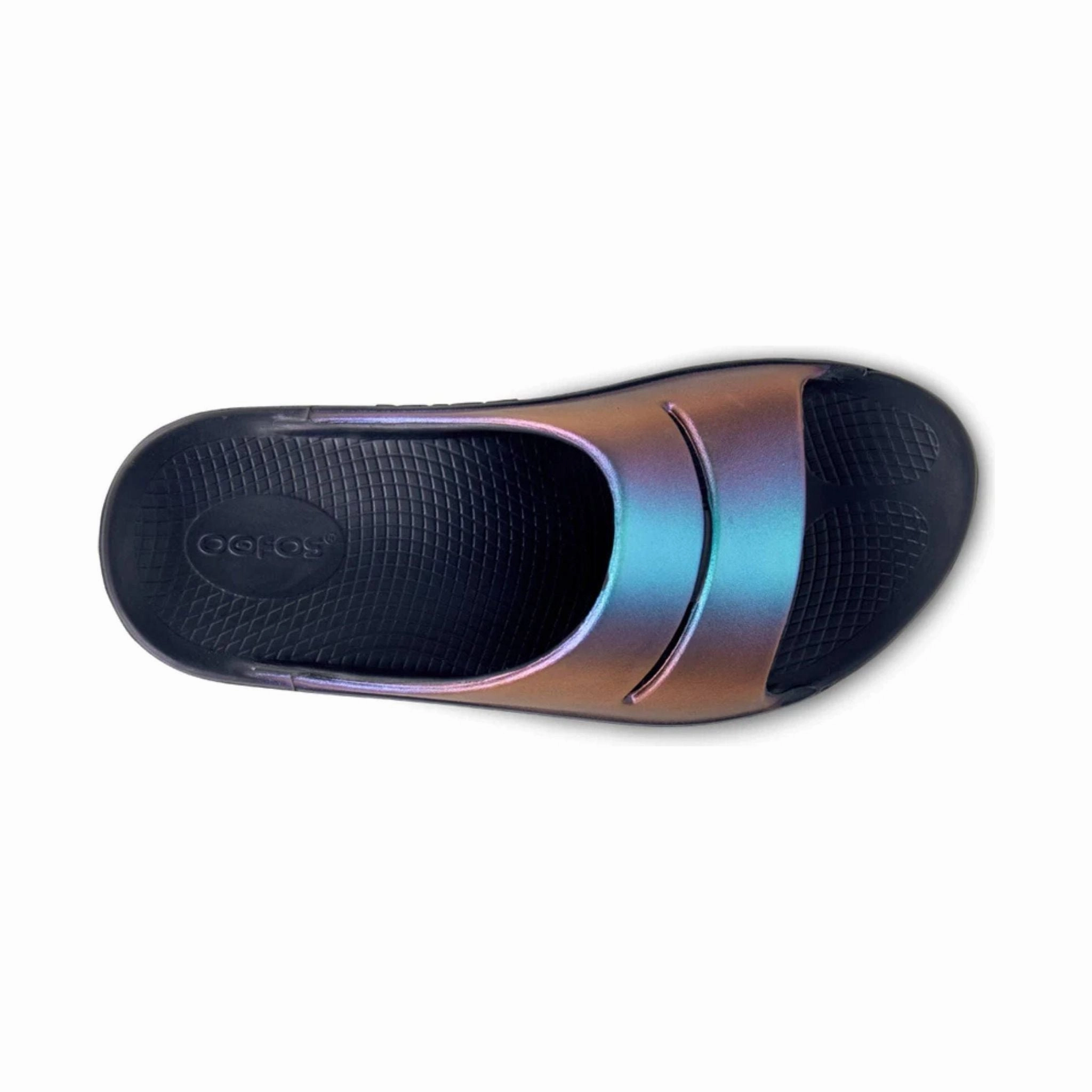 OOfos Women's OOahh Luxe Slide - Midnight Spectre Easy Look Sustainable materials