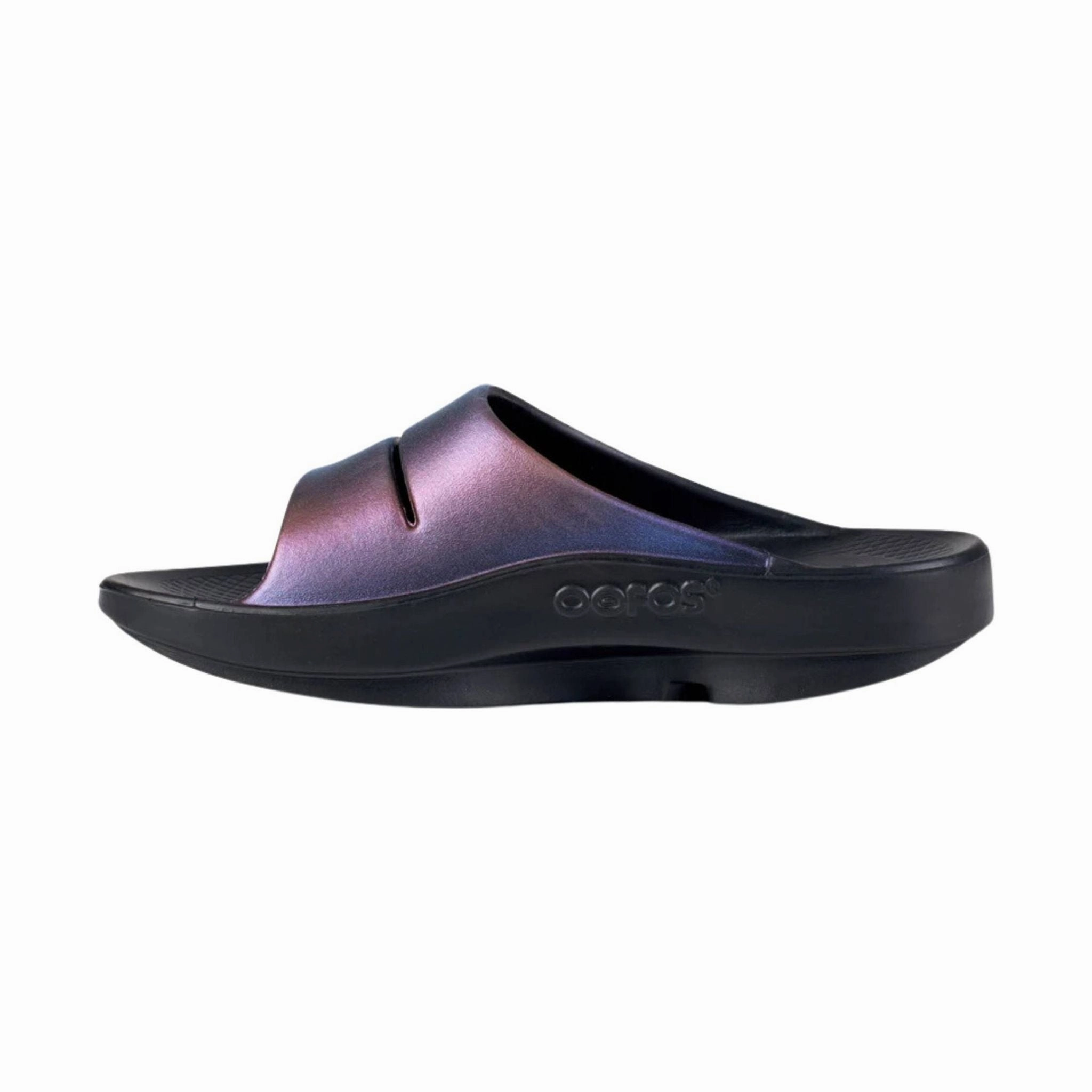 OOfos Women's OOahh Luxe Slide - Midnight Spectre Supportive Fit Bonded seams
