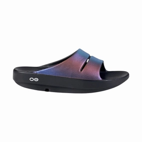 OOfos Women's OOahh Luxe Slide - Midnight Spectre Ocean Breeze