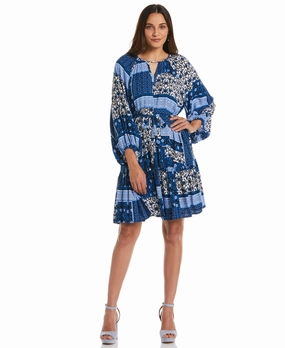 Air Layer Paisley Print Flounce Dress with Self Fabric Tie
