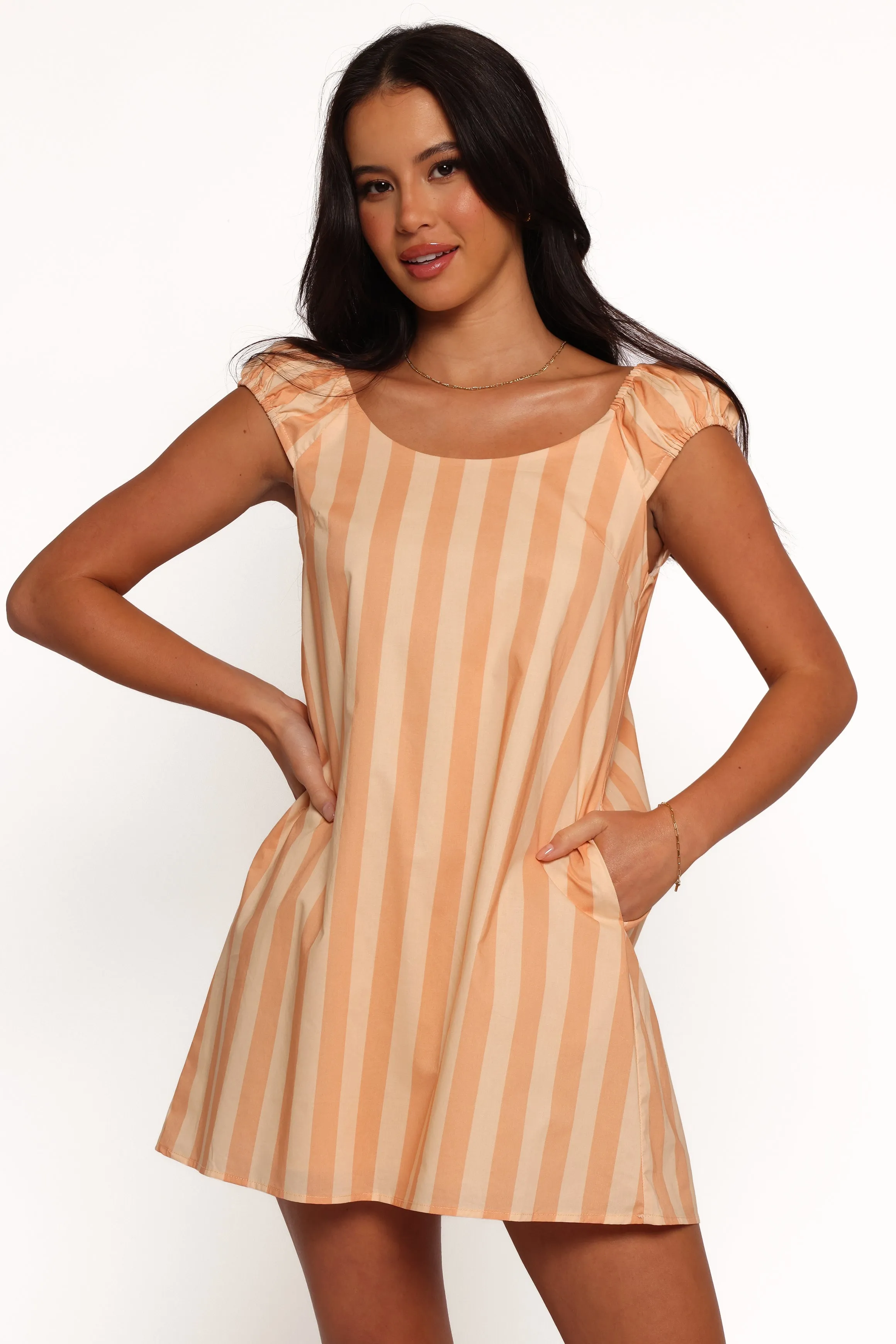 Casual Lines Refined Simplicity Pammy Mini Dress - Terracotta Stripe