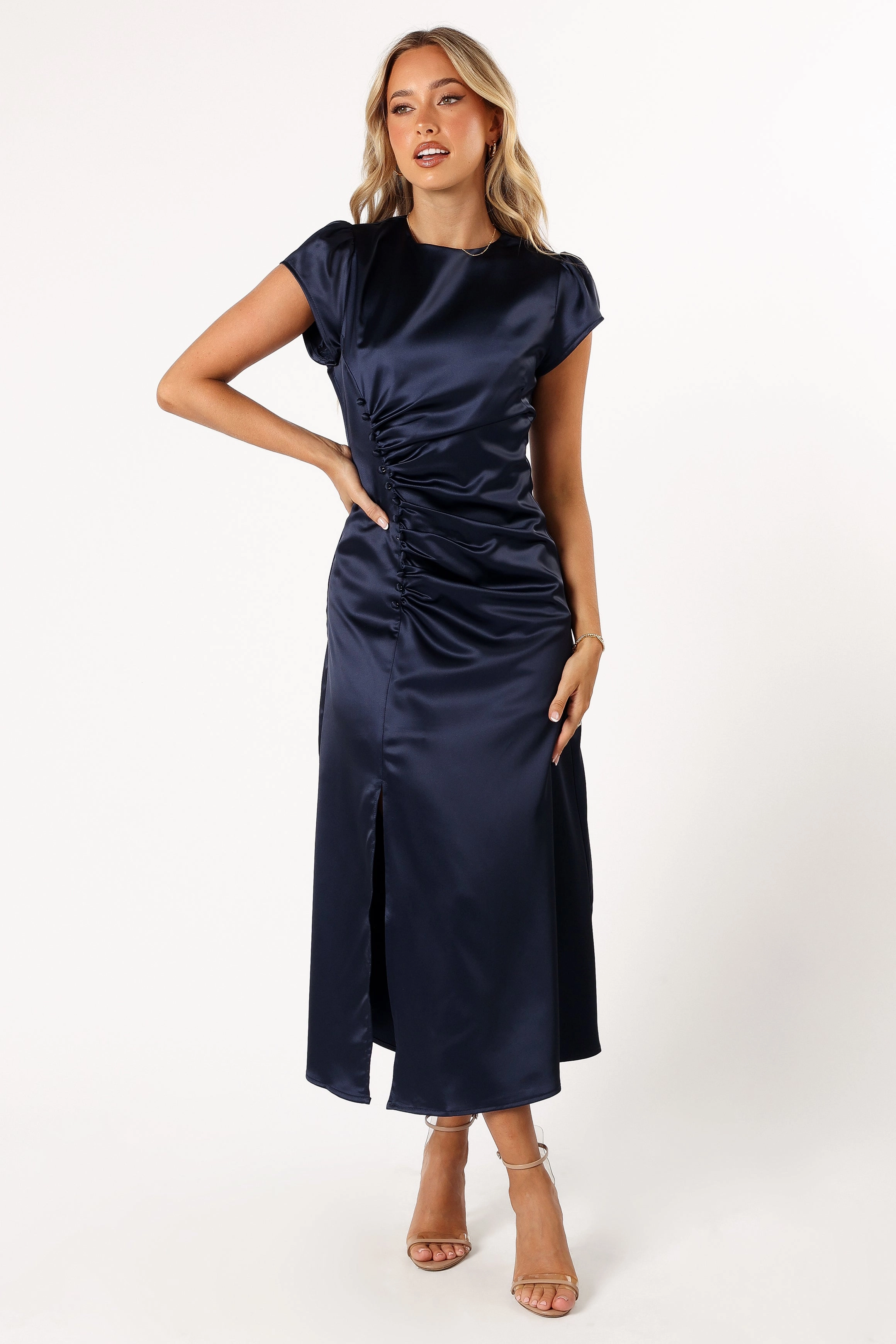 Lisbeth Midi Dress - Navy Flattering Waist Design Fit