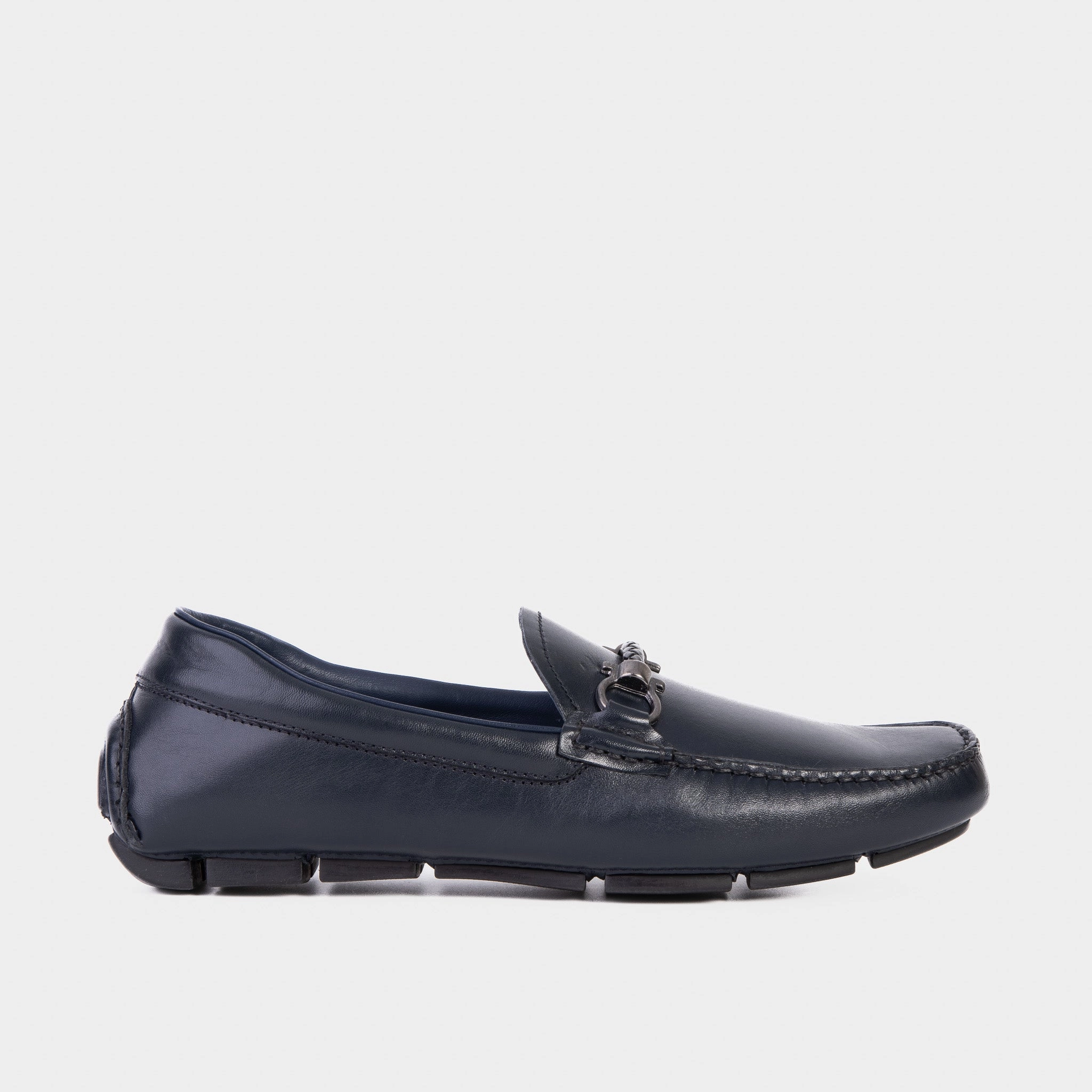 Pavia Navy Blue Leather Bit Drive Loafer Men Shoe Suede Like Texture