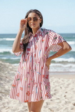 Peachy Mini Dress - Red Picnic Stripe Flattering Silhouette