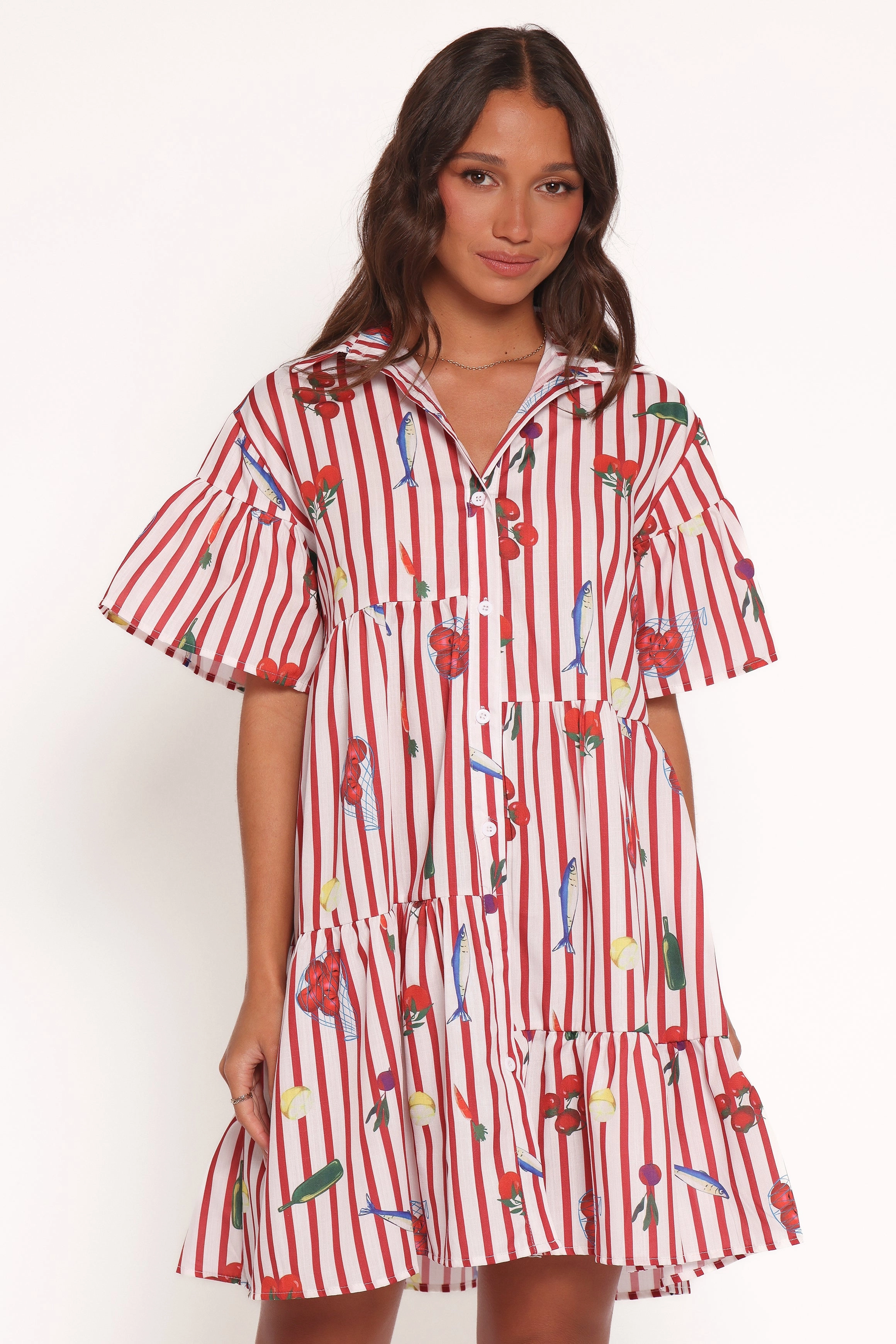 Minimalist Look Peachy Mini Dress - Red Picnic Stripe