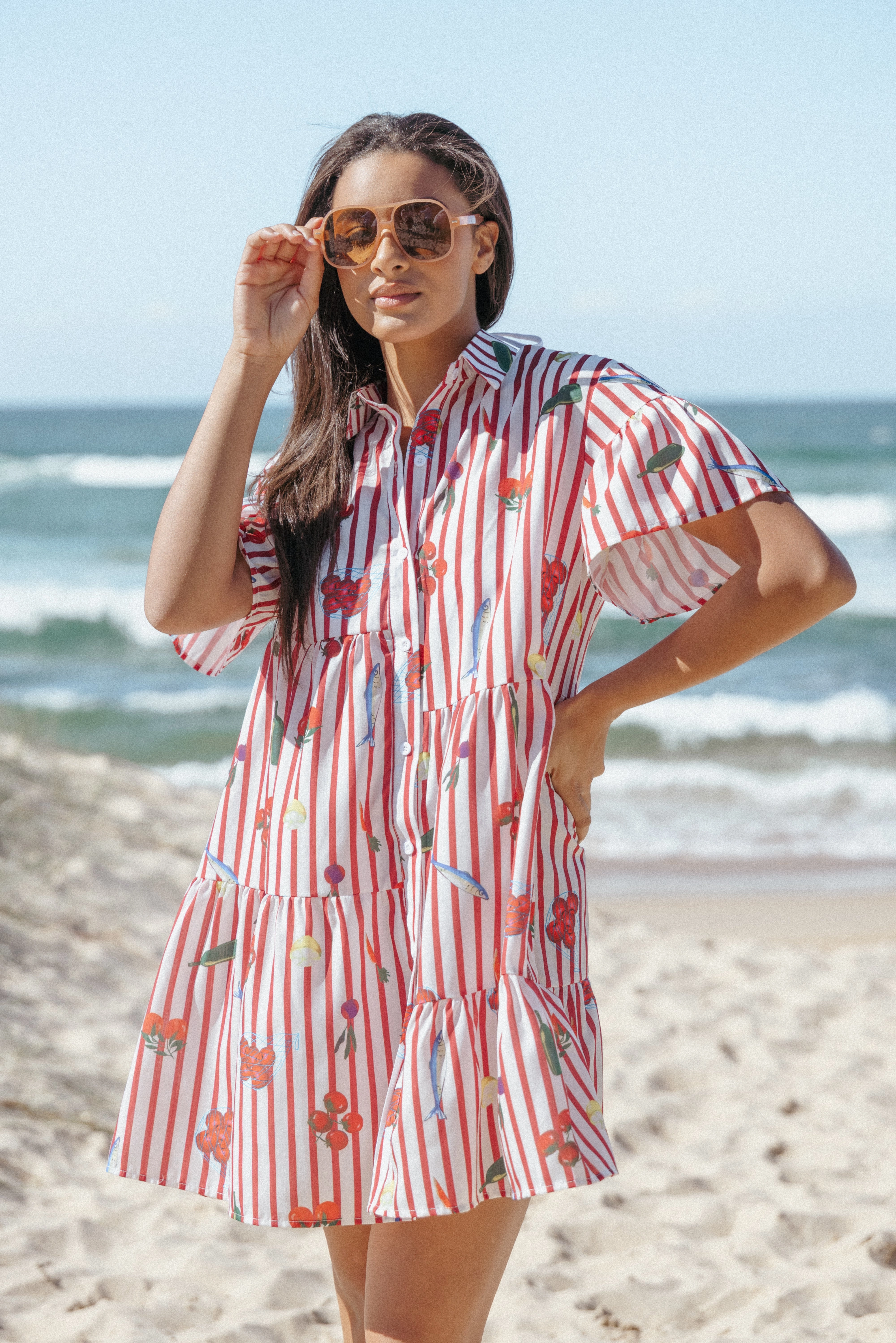 Peachy Mini Dress - Red Picnic Stripe Flattering Silhouette