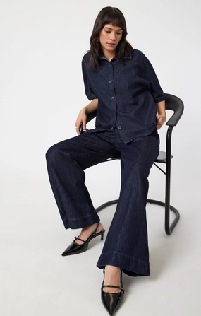 Daily Clothing Function Ready PERA PLEATED WIDE LEG IN RINSE DENIM