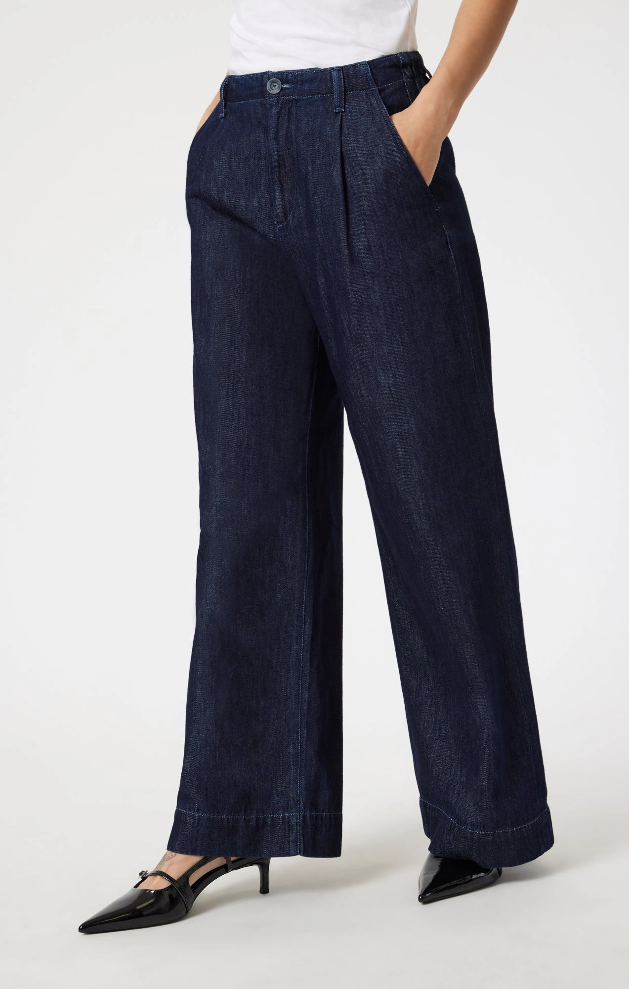 PERA PLEATED WIDE LEG IN RINSE DENIM Basic Piece