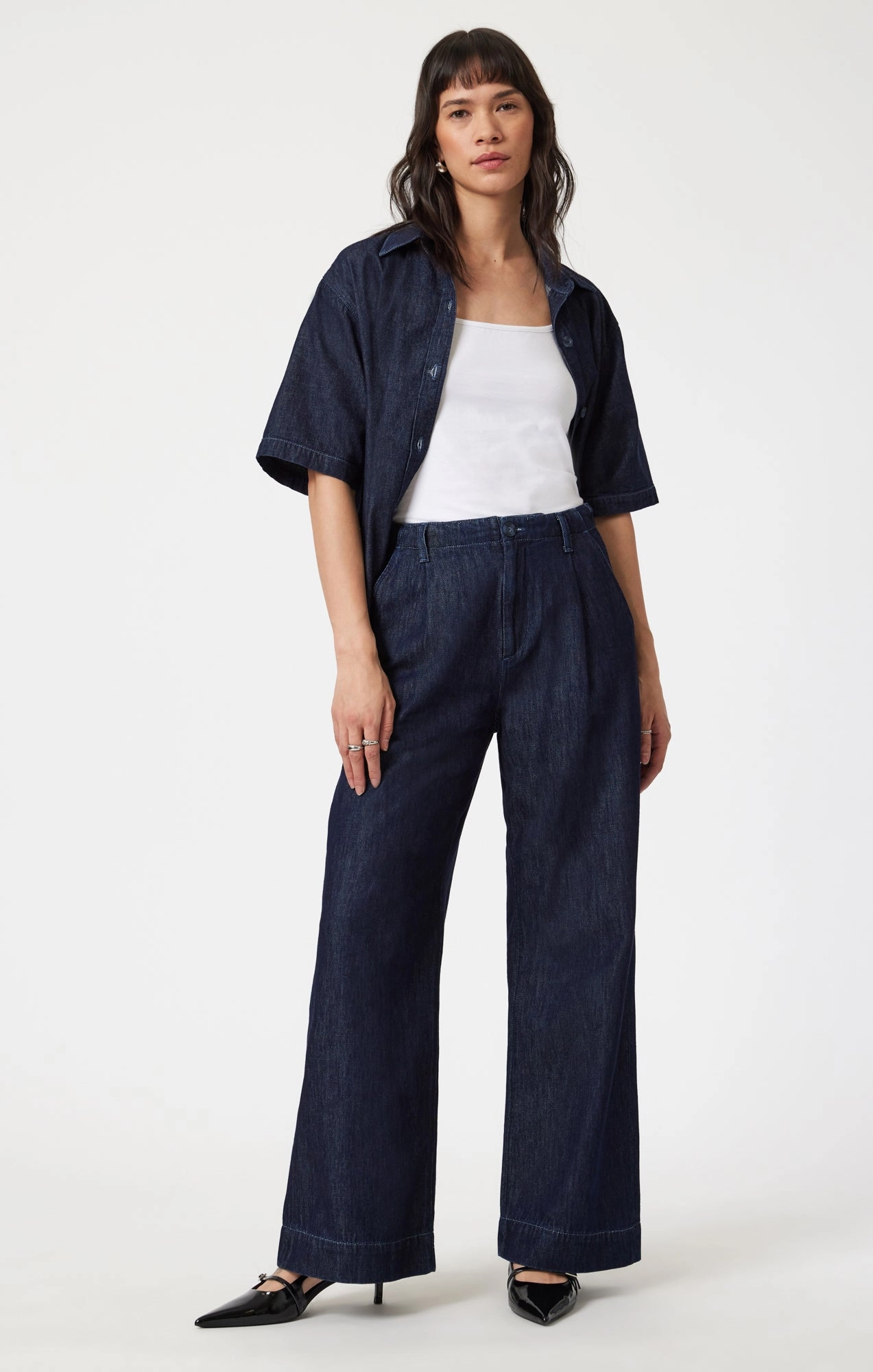 Relaxed Fit Waist PERA PLEATED WIDE LEG IN RINSE DENIM