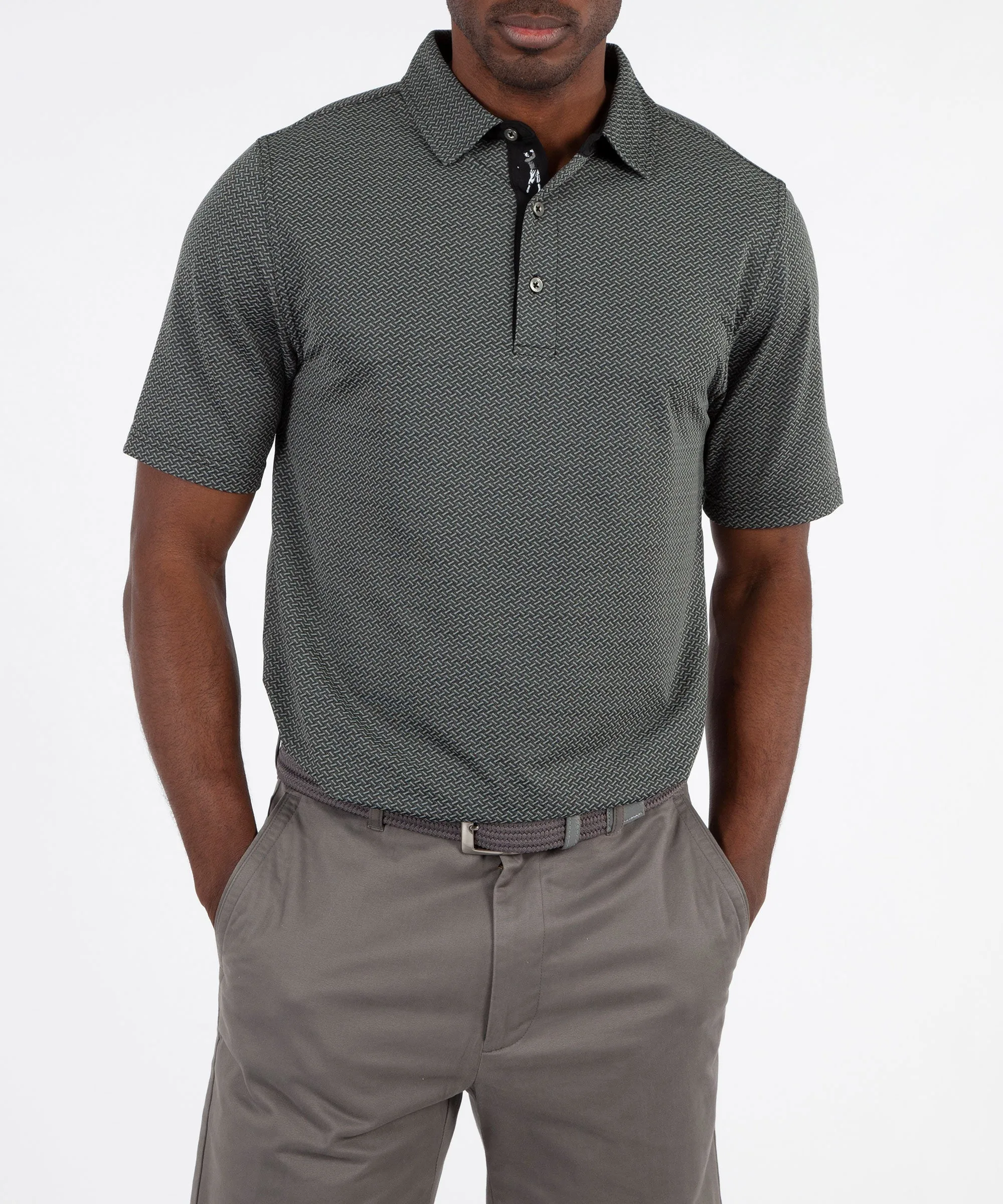 Performance Geo Jacquard Short Sleeve Polo Shirt Reinforced Shoulders Sporty Elegance