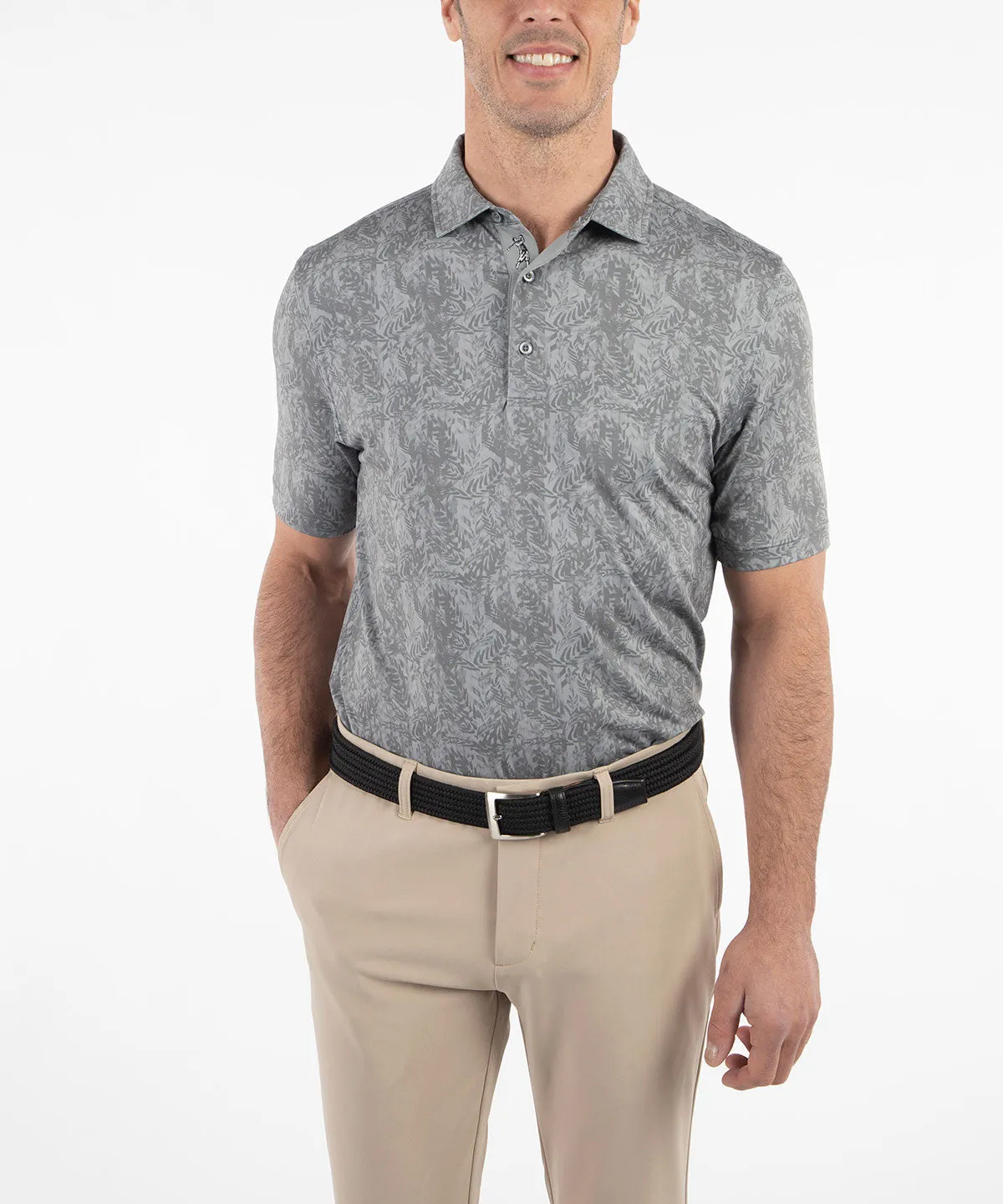 Fit Comfort Performance Jersey Tonal Leaf Print Polo
