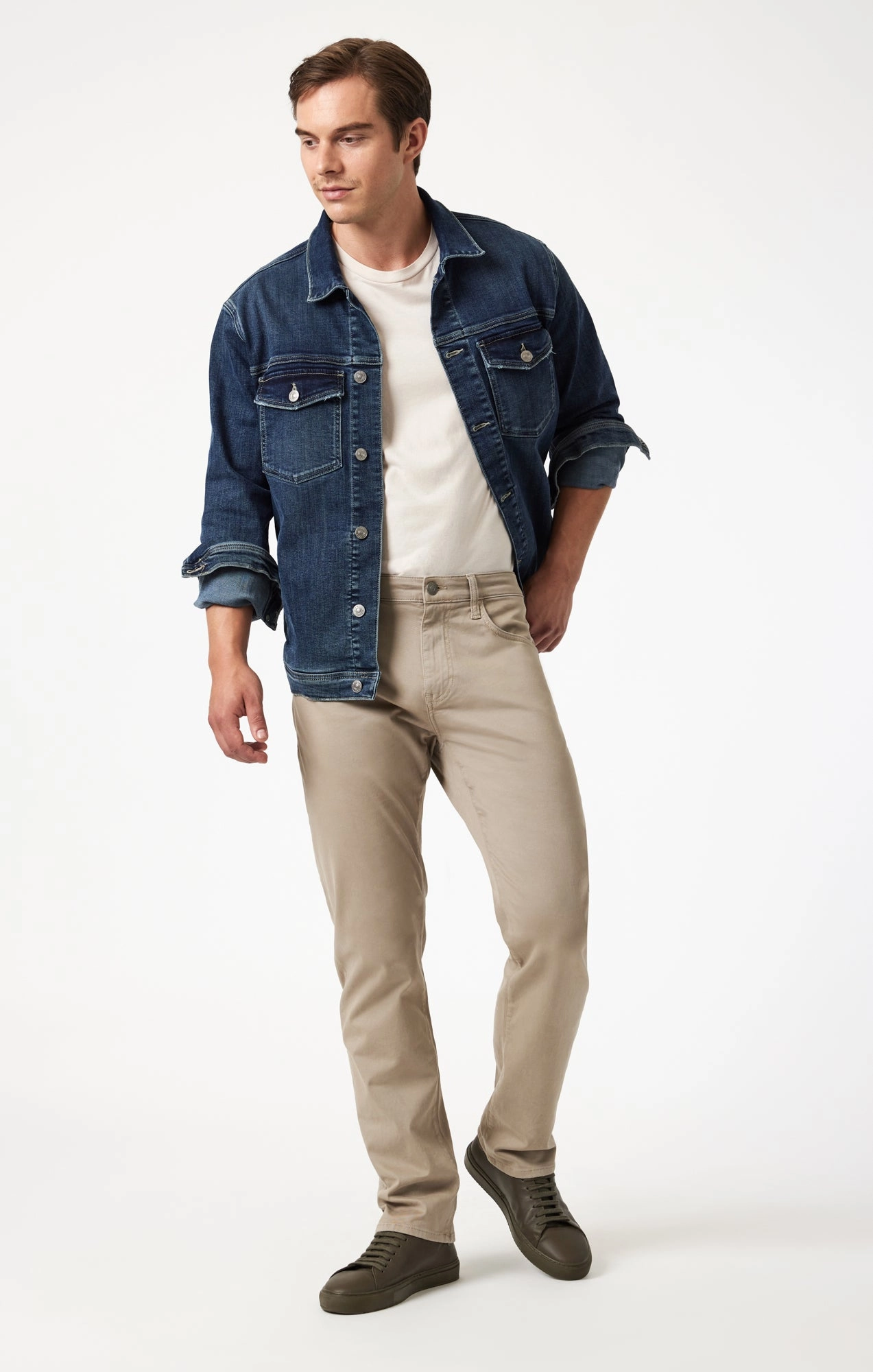 Comfortable Waistband Quick Release Buckle ZACH STRAIGHT LEG IN SAND CASUAL TWILL