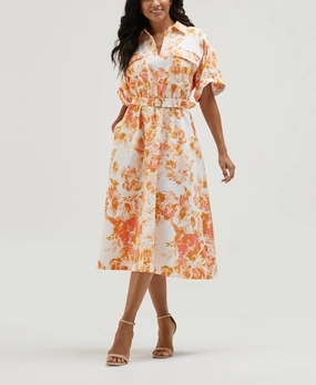 Zip Ease Petite Floral Print Utility Shirt Dress