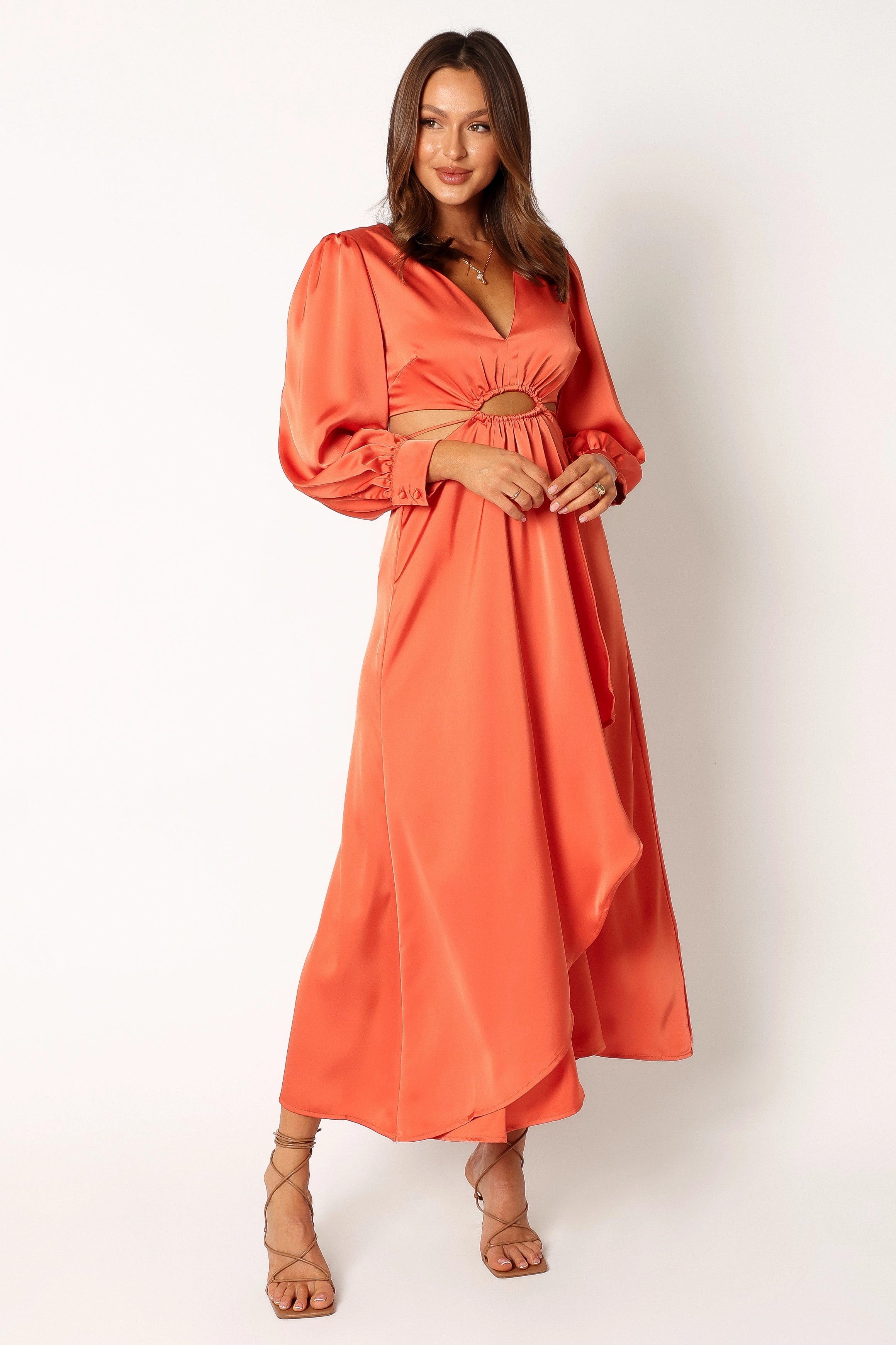 Clean Comfort Peyton Long Sleeve Midi Dress - Orange