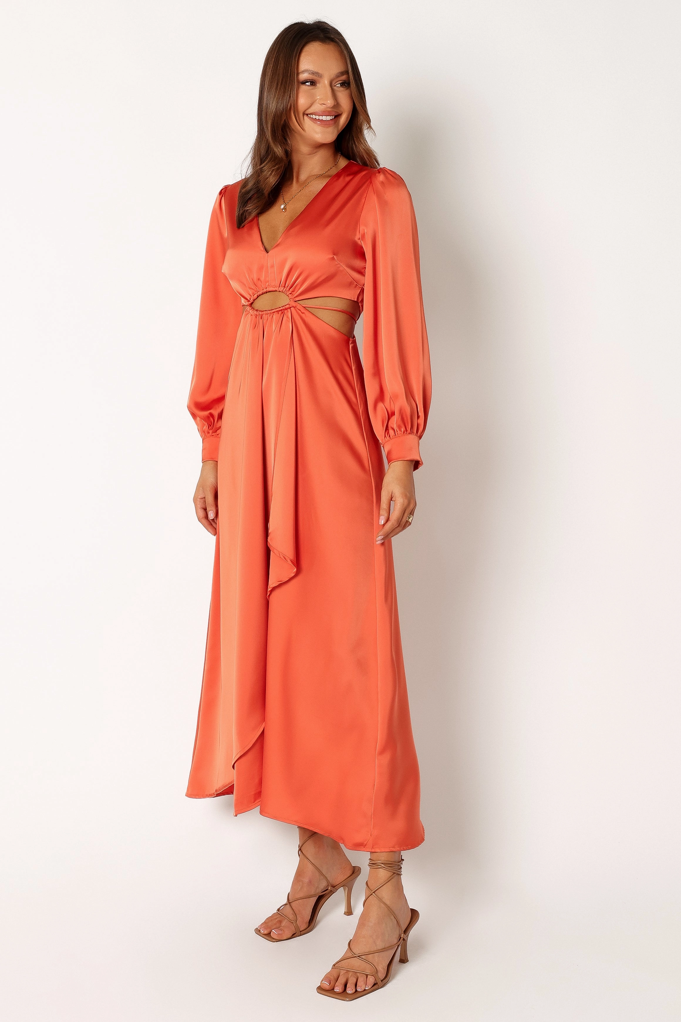 Muted Tones Peyton Long Sleeve Midi Dress - Orange