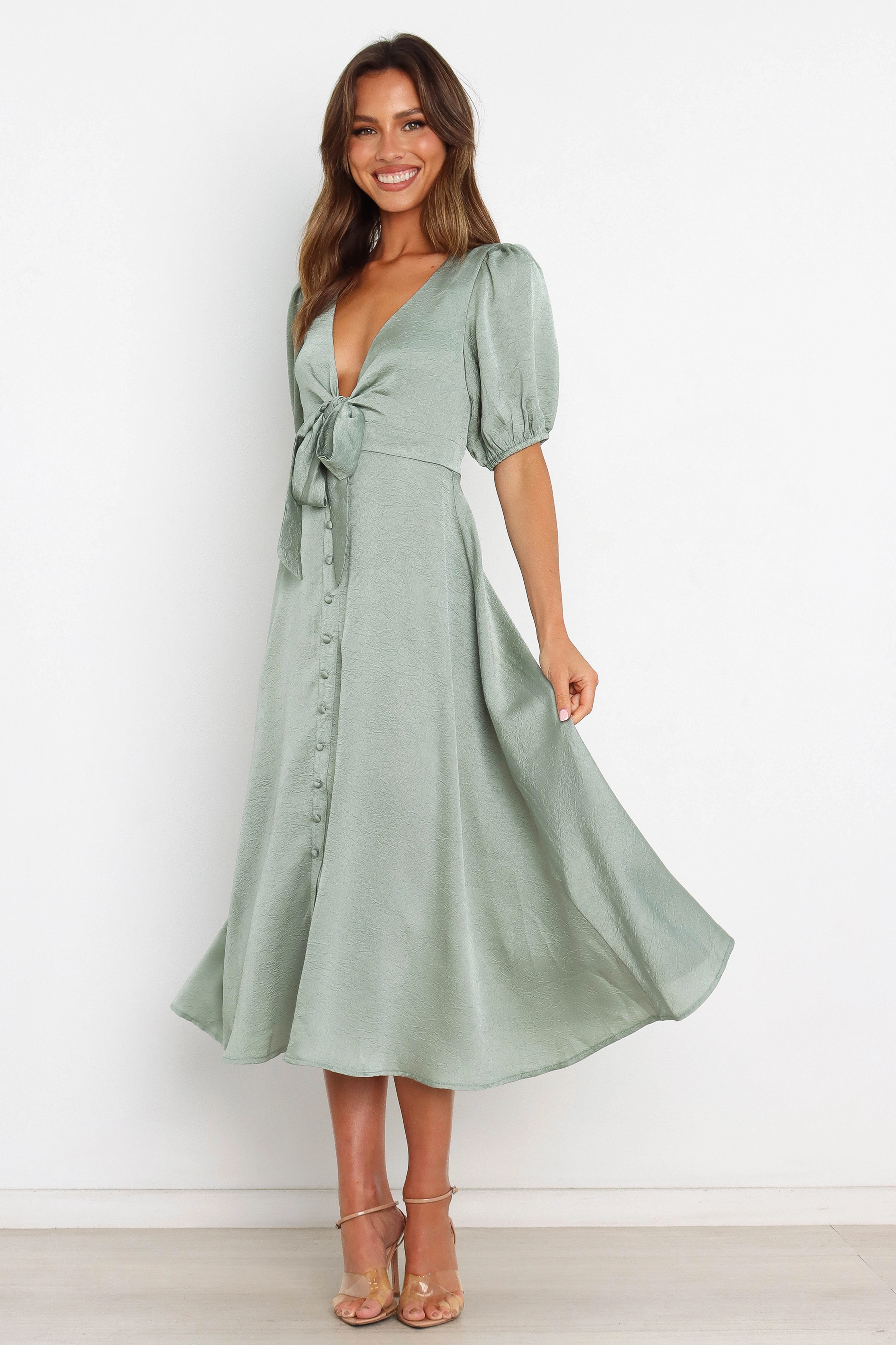Piper Dress - Sage Flowing Layers Urban Feel