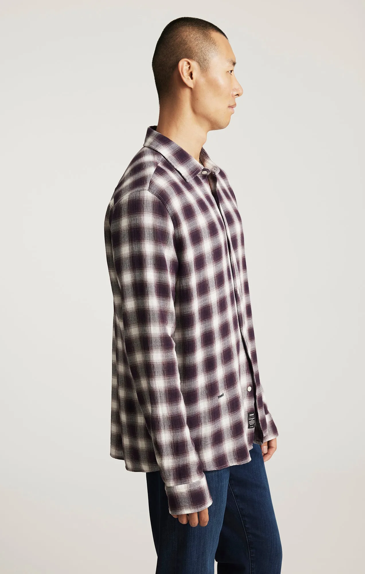 Double Needle Hemming PLAID LONG SLEEVE BUTTON-UP SHIRT IN NIGHTSHADE CHECK