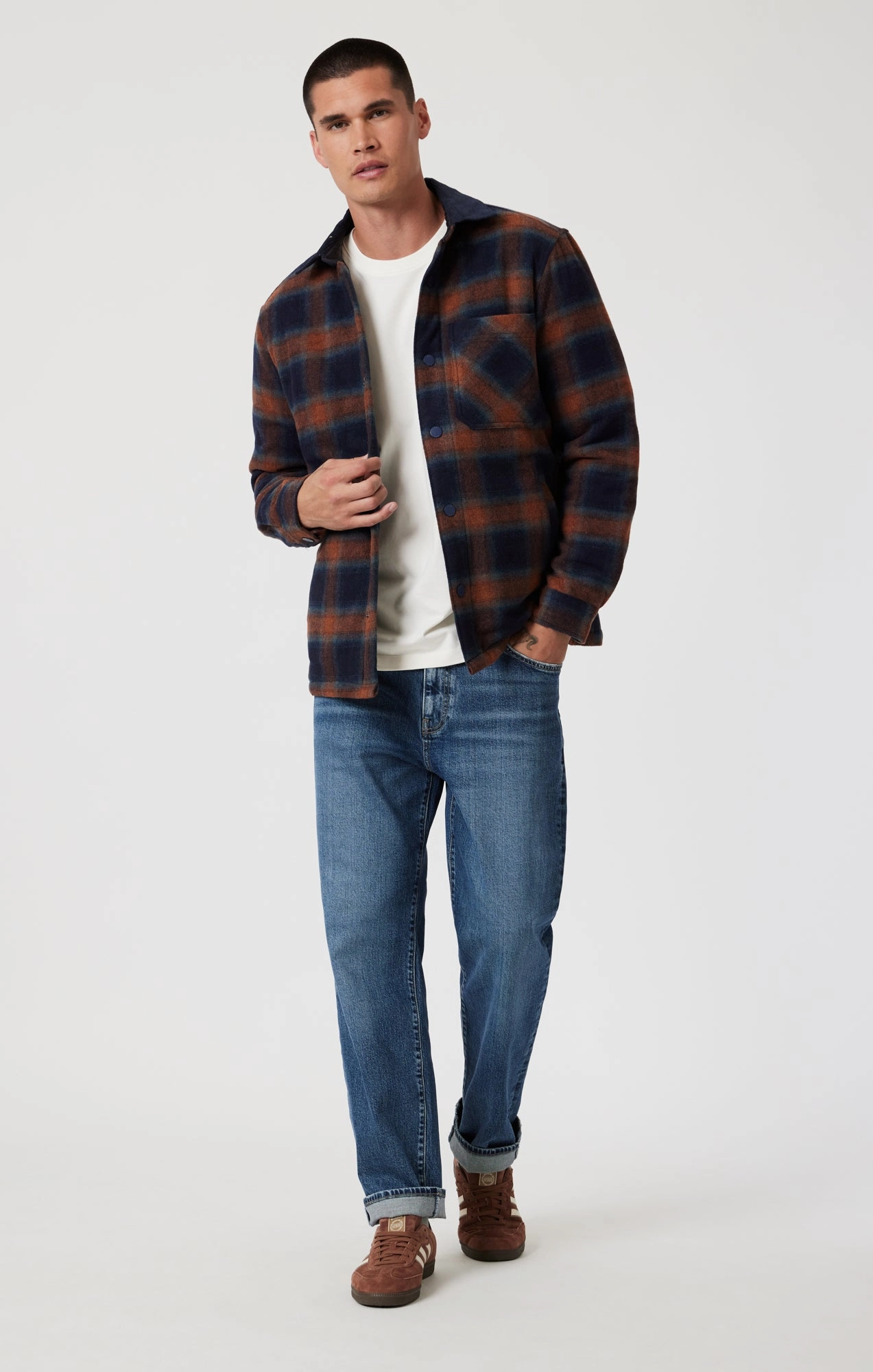 Ergonomic Sleeve Shaping PLAID SHACKET IN BRICK RED CHECK