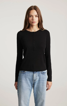 HENLEY LONG SLEEVE T-SHIRT IN BLACK Everyday Trend
