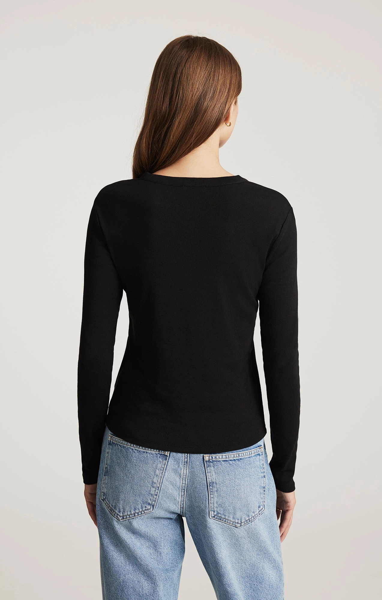 HENLEY LONG SLEEVE T-SHIRT IN BLACK Slim Fit Comfort