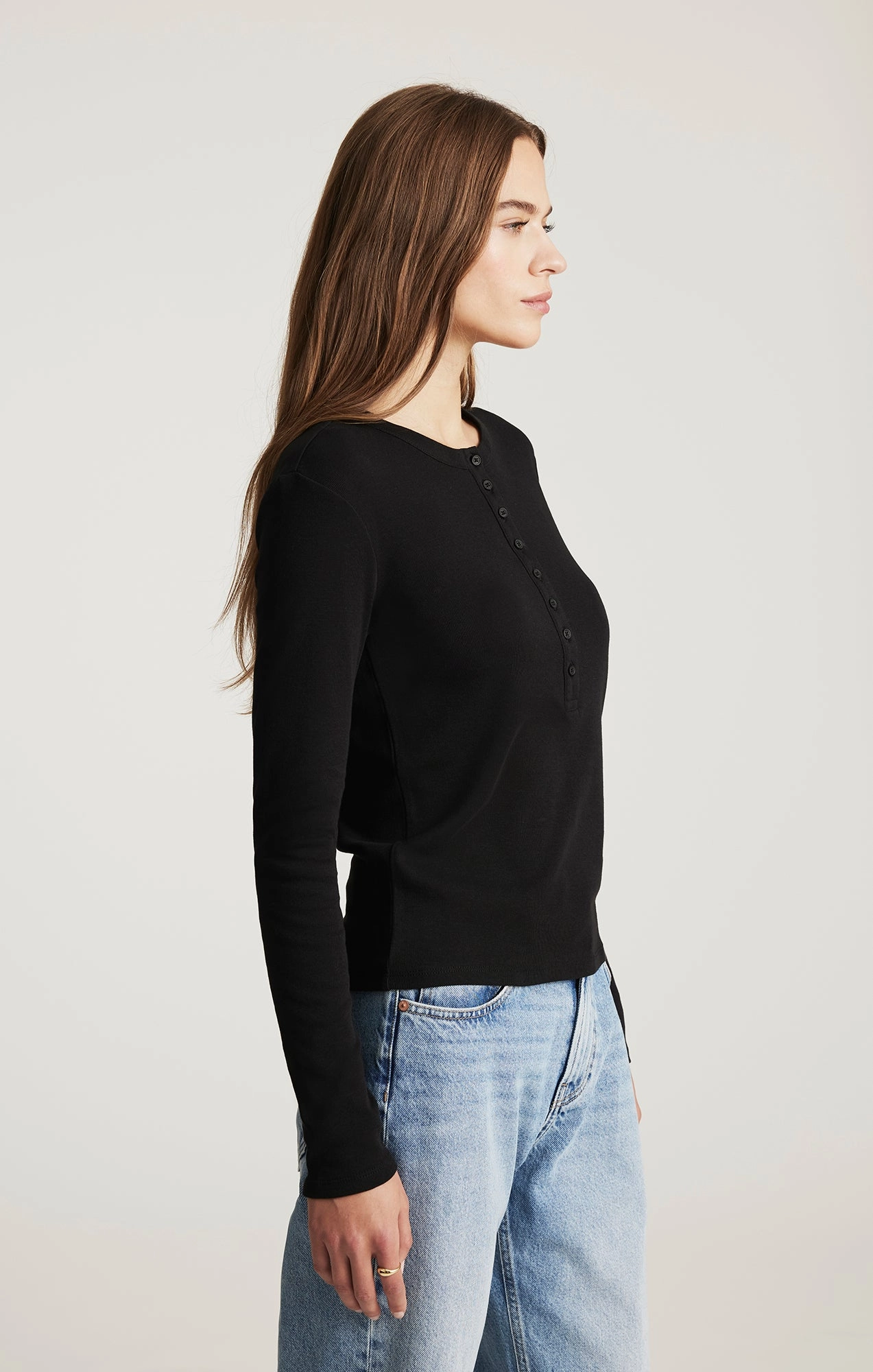 Organic Cotton Easygoing Wear HENLEY LONG SLEEVE T-SHIRT IN BLACK