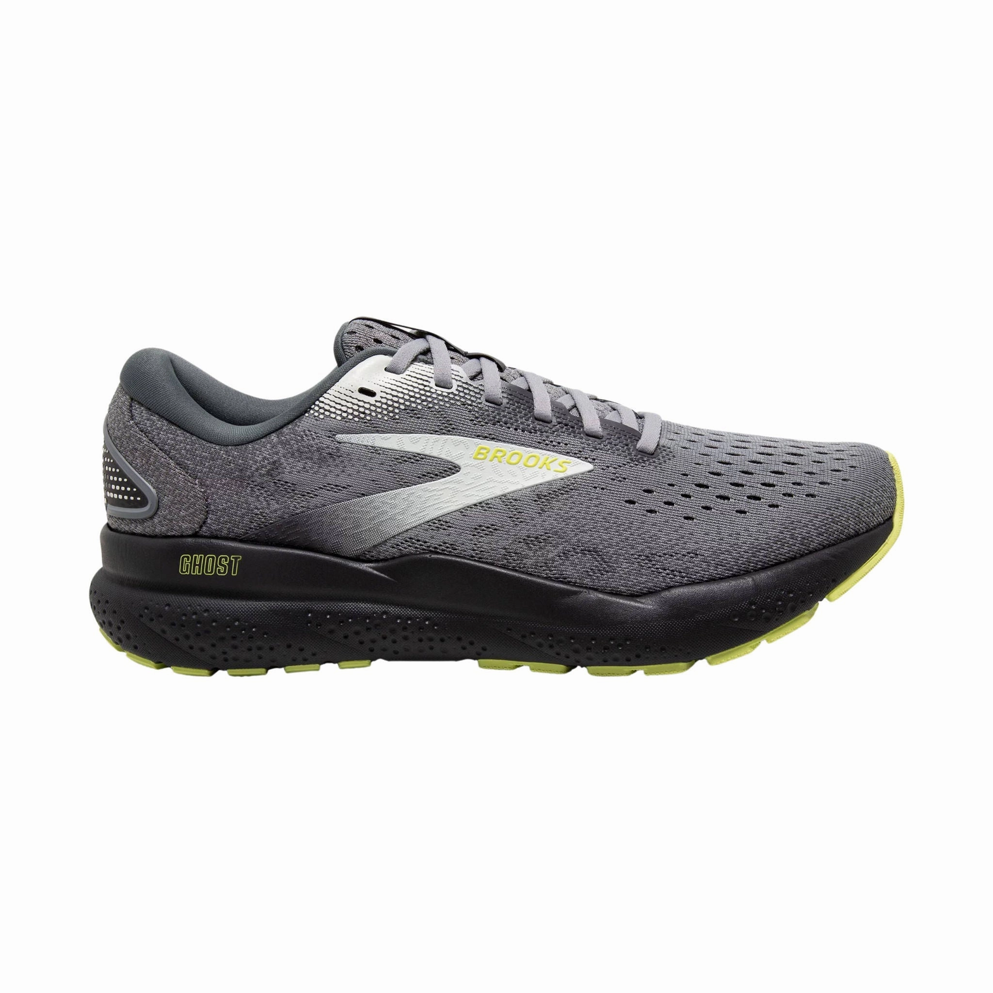 Brooks Men's Ghost 16 Road Running Shoes - Primer/Grey/Lime Rollbar Stability Controls Walking Ease