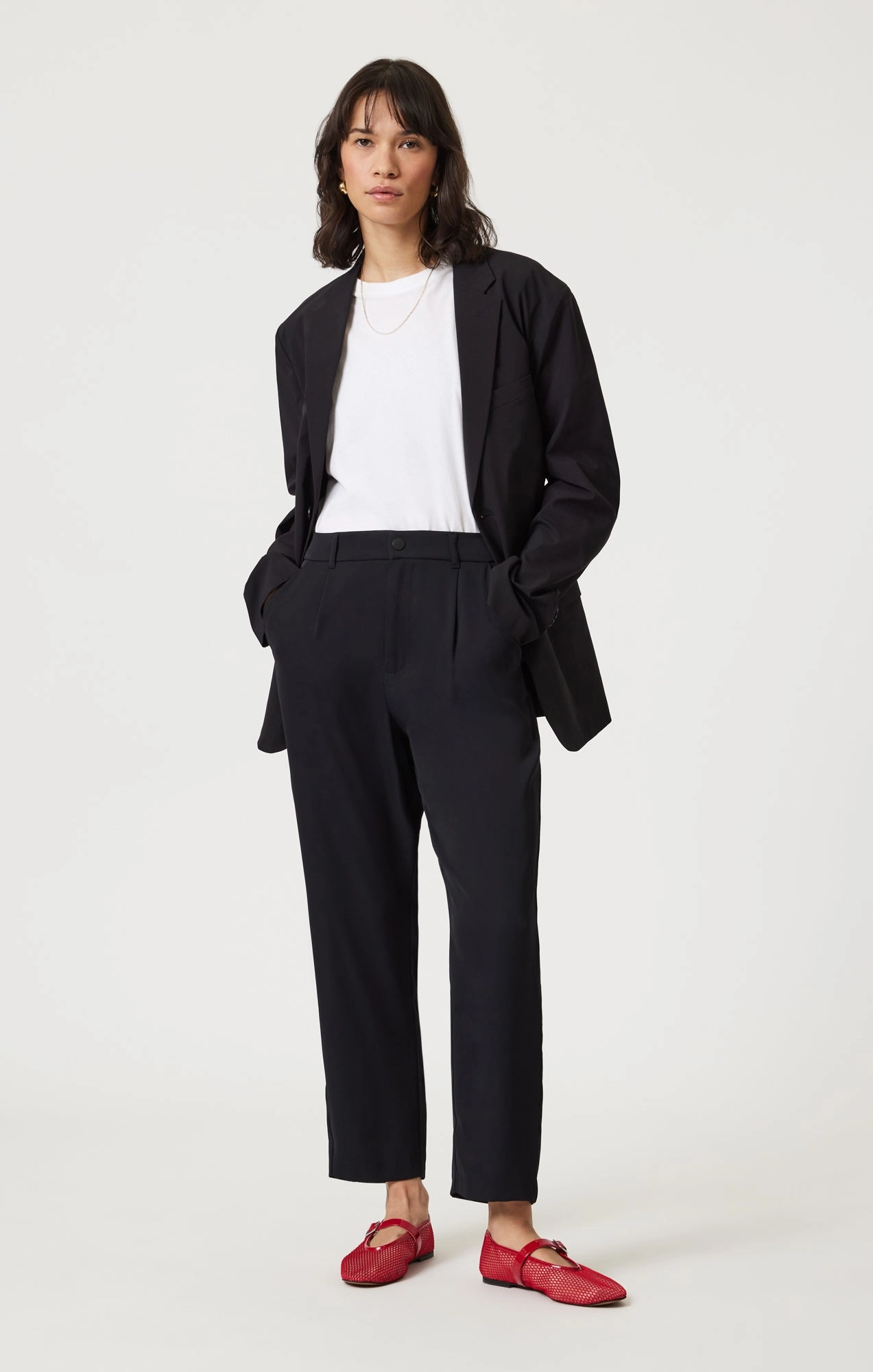 Boho chic Workwear PLEATED TAPERED PANTS IN BLACK