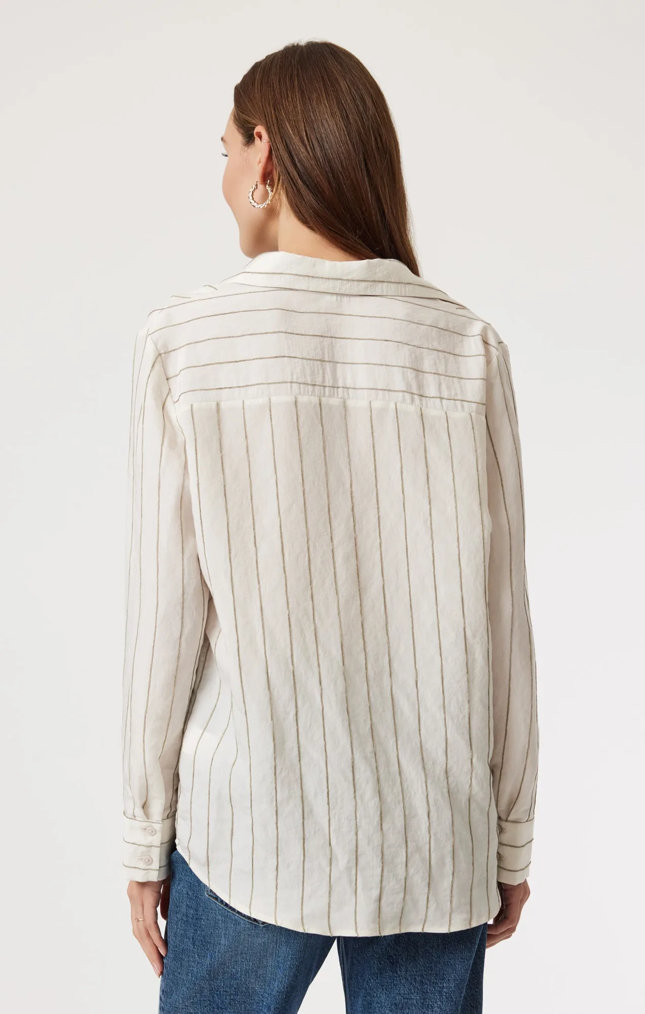 POCKET LONG SLEEVE SHIRT IN KHAKI STRIPE All-Weather Ready hypoallergenic