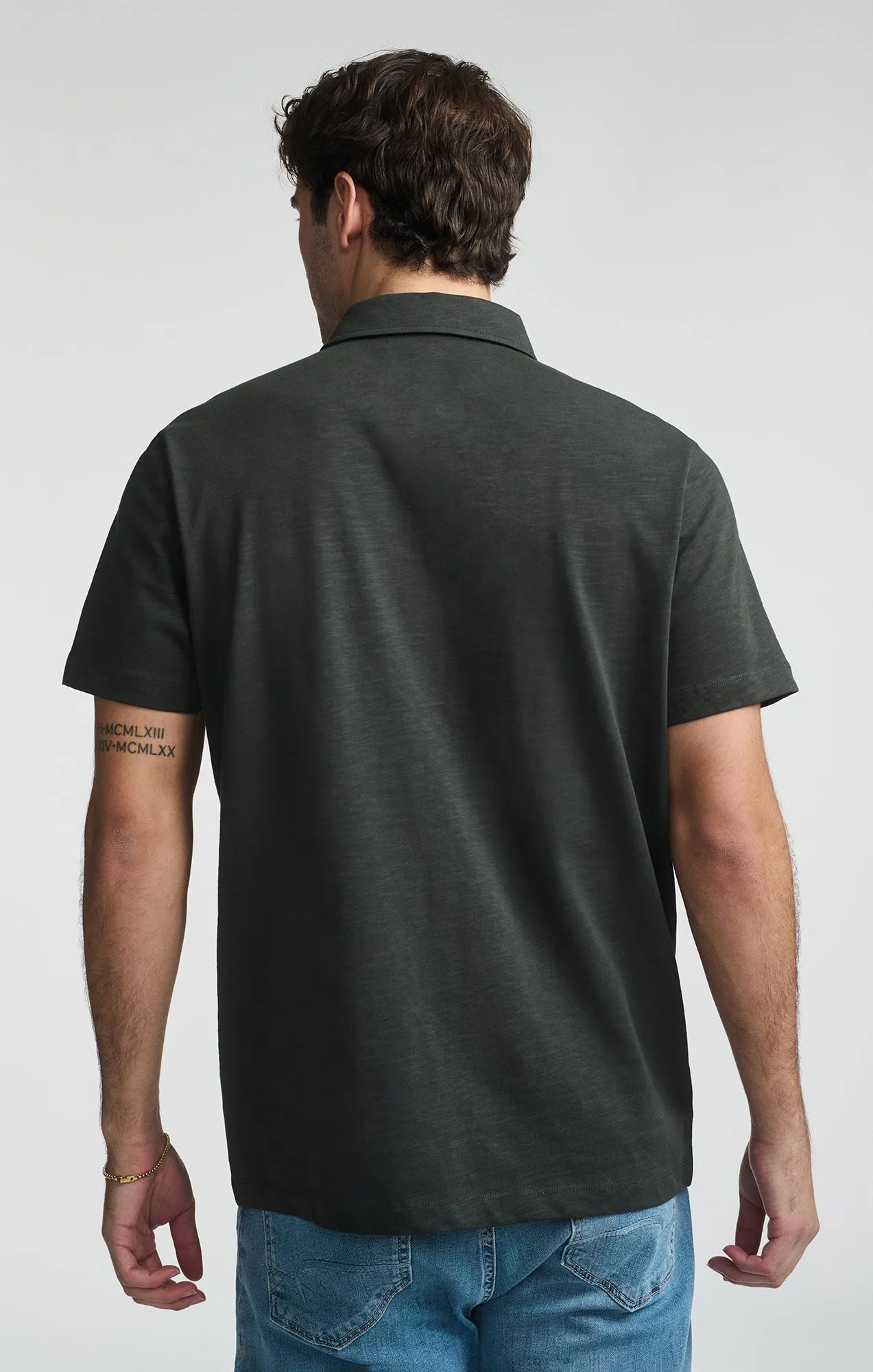 Compact Packing Waffle Weave POLO SHIRT IN BLACK