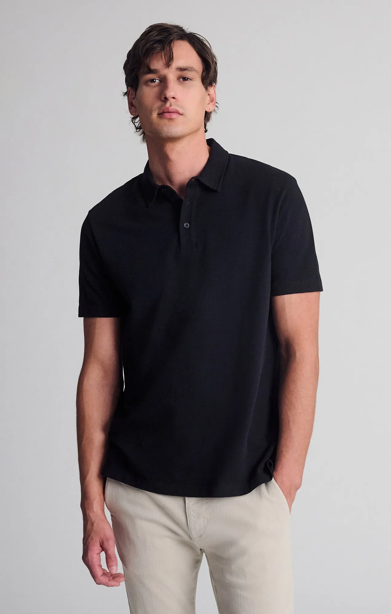 Handcrafted Detail Holiday Style POLO SHIRT IN BLACK
