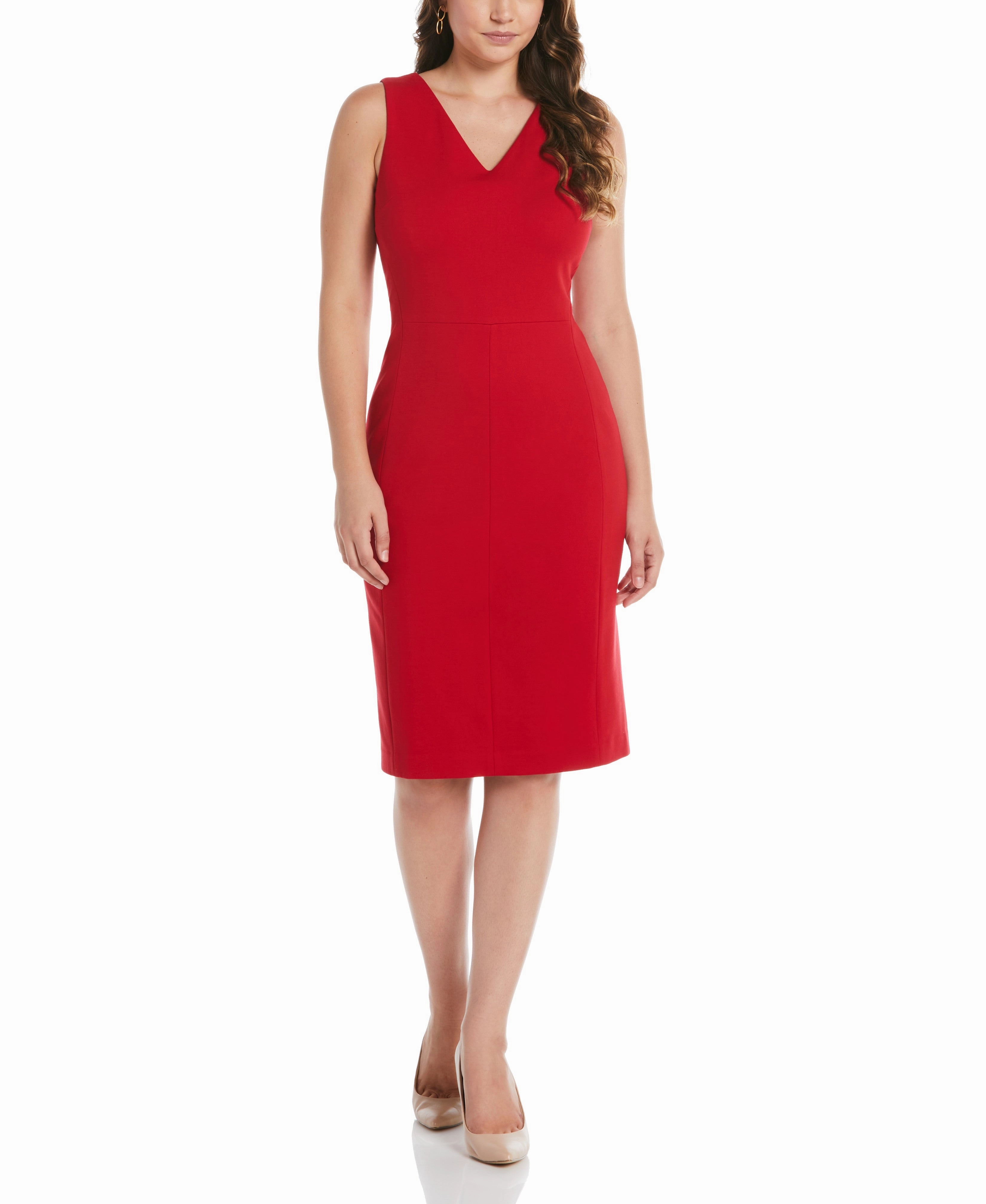Ponte V-Neck Shift Dress Side Tie