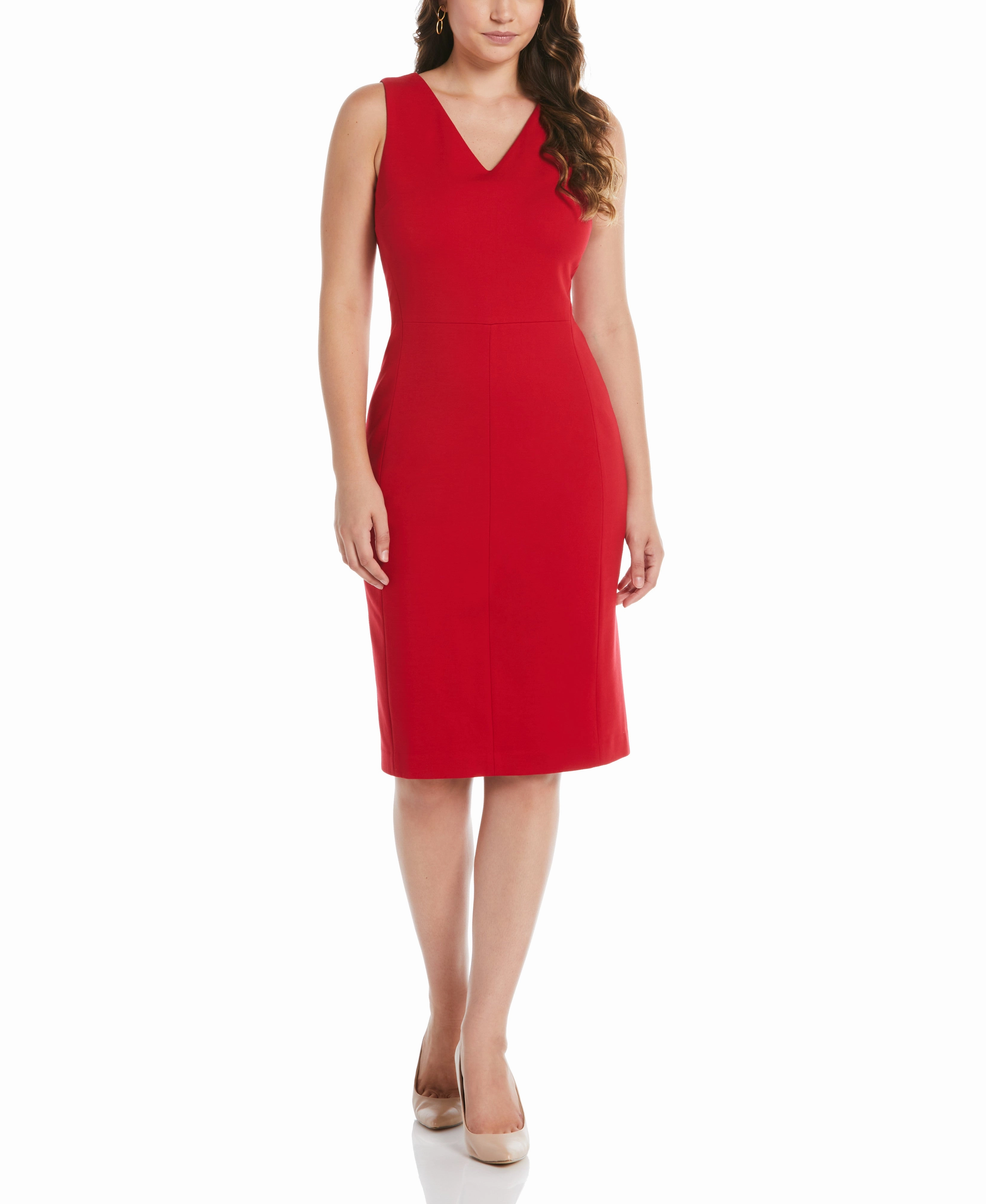 Sharp Motion Ponte V-Neck Shift Dress